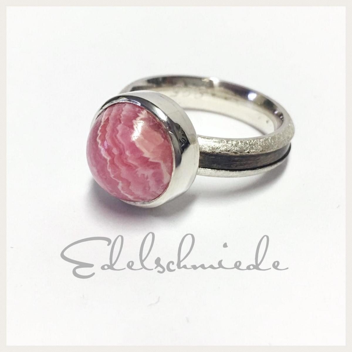 Silberring handgefertigter Silberring 925/- mit Rhodochrosit Cabochon #60