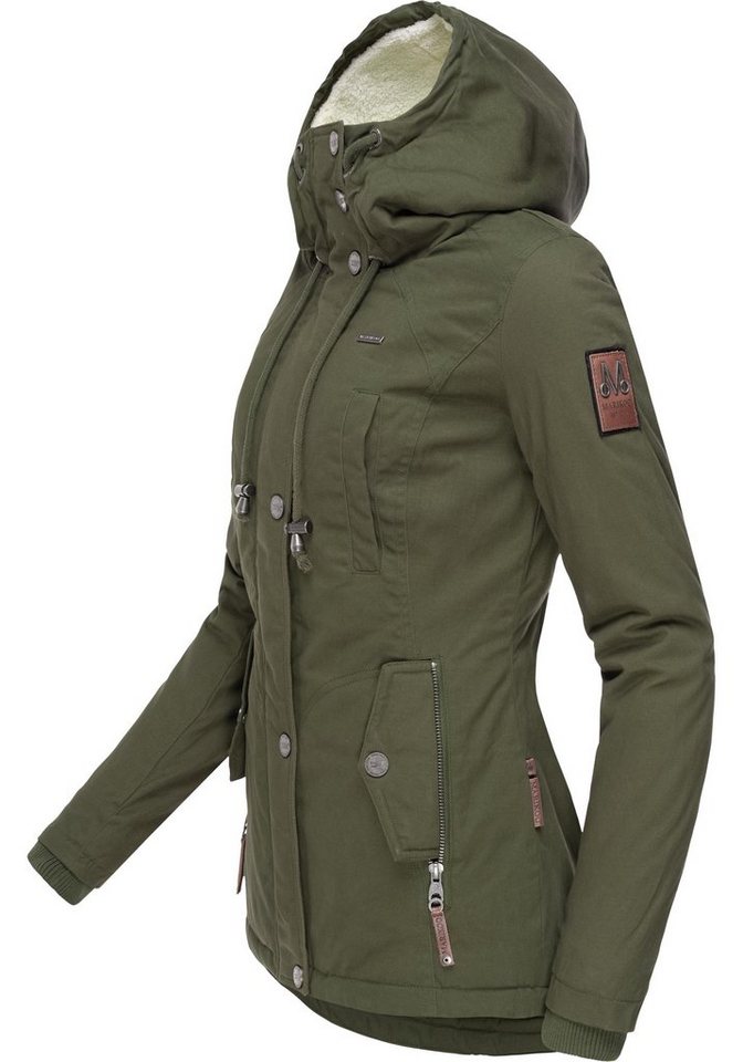 Marikoo Winterjacke Bikoo sportliche Damen Outdoor Baumwolljacke mit Kapuze,  Stylischer Winterparka mit Kapuze und flauschigem Teddyfell