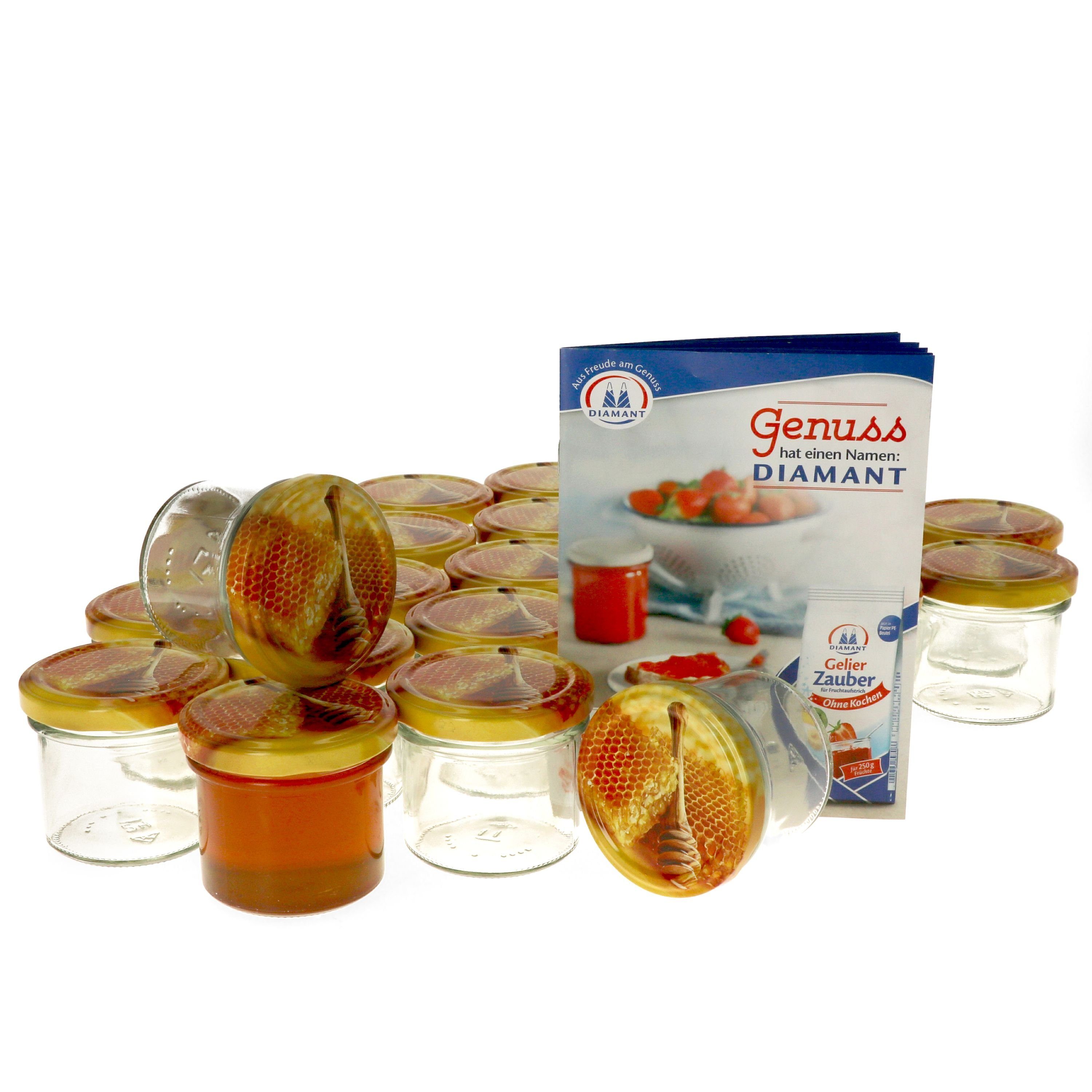 MamboCat Einmachglas 25er Set Sturzglas 125 ml Carino To 66 Deckel mit Honigwabe, Glas