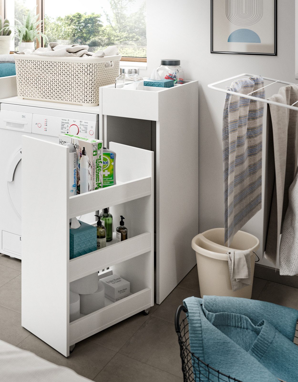 Inn.Furn Badkommode Flexy (in weiß matt, Anstellregal 29 x 101 cm), mit Apothekerauszug