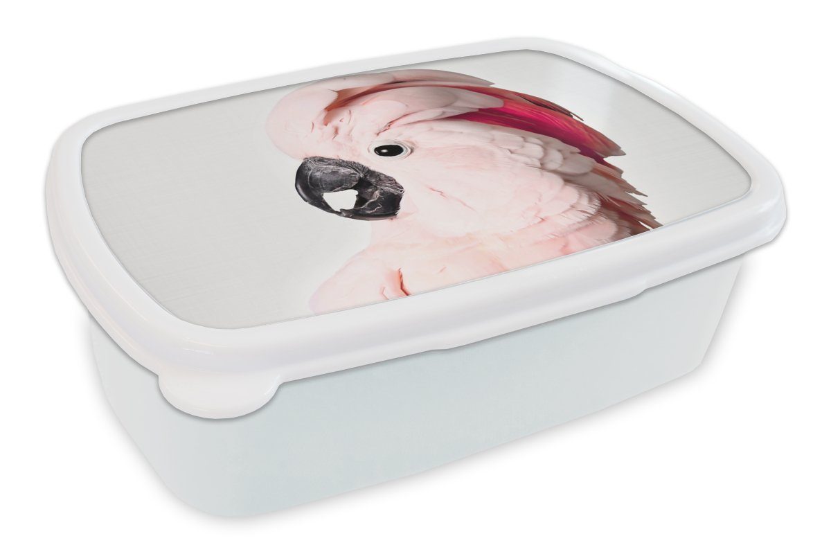 MuchoWow Lunchbox Kakadu - Rosa - Tiere - Natur, Kunststoff, (2-tlg), Brotbox für Kinder und Erwachsene, Brotdose, für Jungs und Mädchen weiß