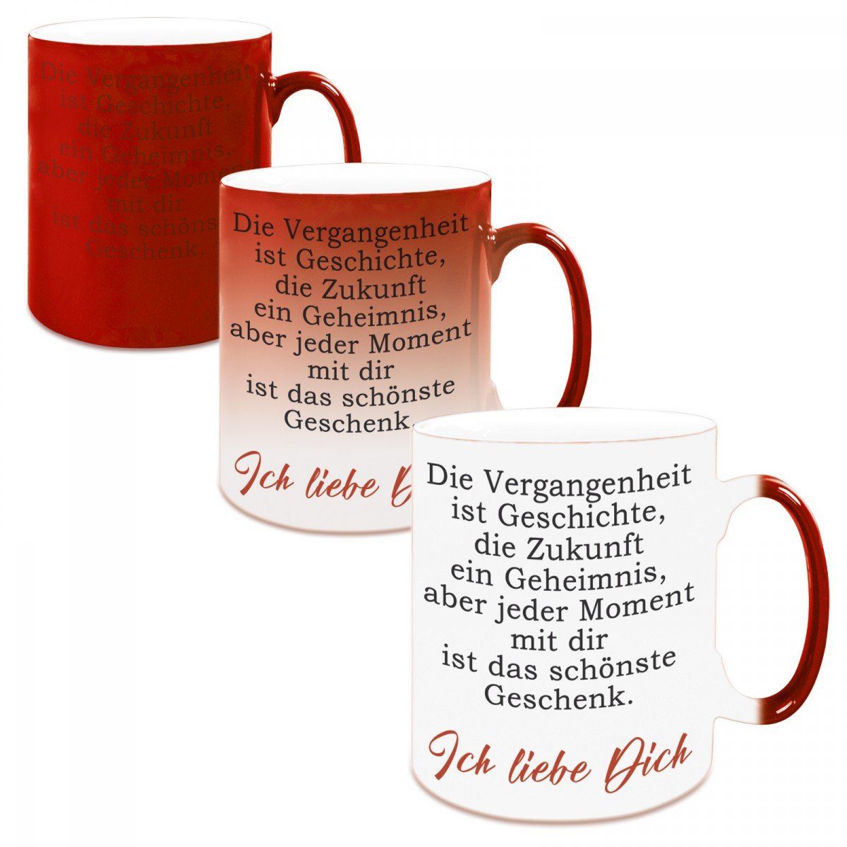 Herzbotschaft Tasse Kaffeebecher Farbwechseltasse mit Motiv Die Vergangenheit, Keramik, Kaffeetasse spülmaschinenfest und mikrowellengeeignet