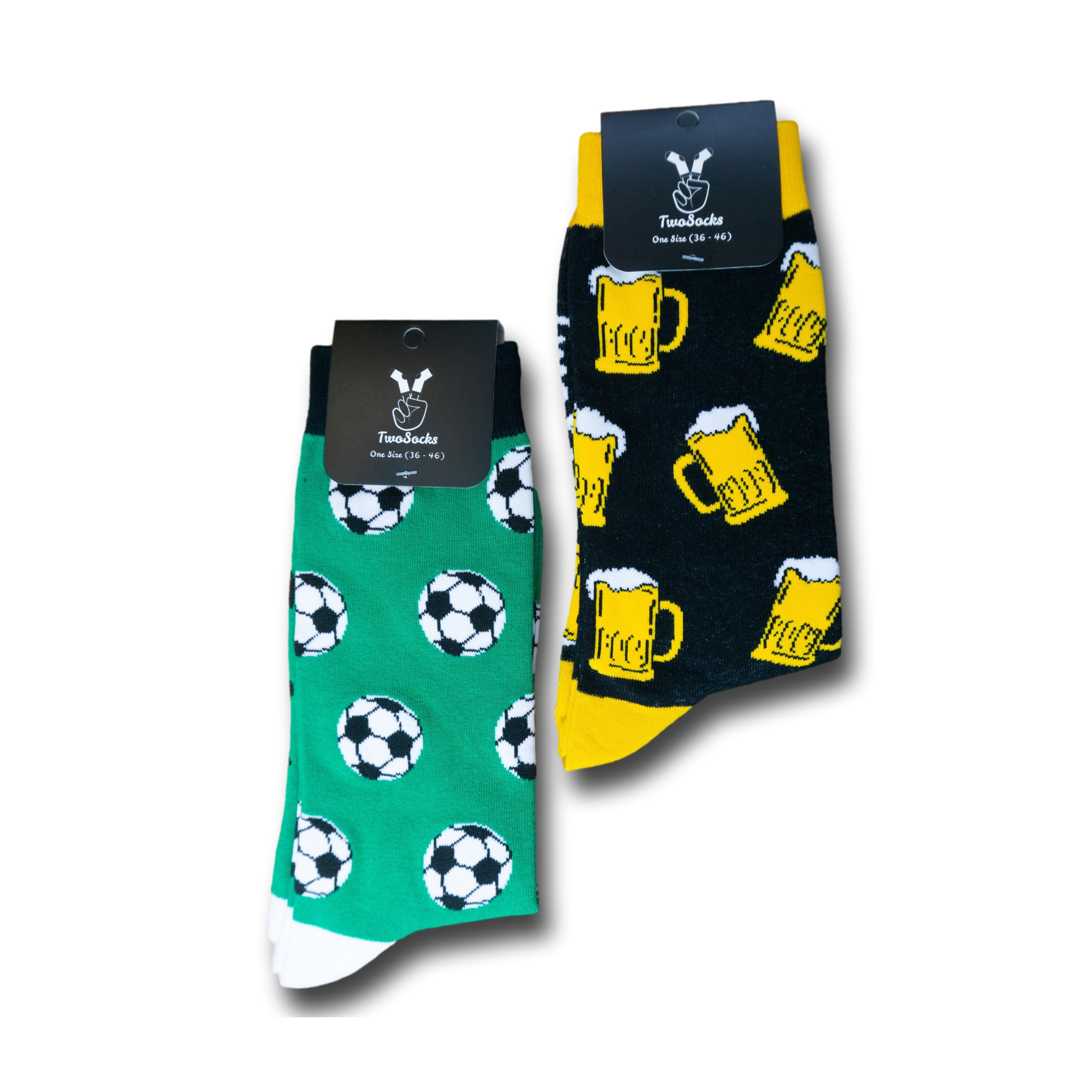 Paar) Fußball Freizeitsocken Einheitsgröße Socken, 2er-Pack Bier Socken TwoSocks Lustige Socken (2 schwarz Fußball-Bier-schwarz