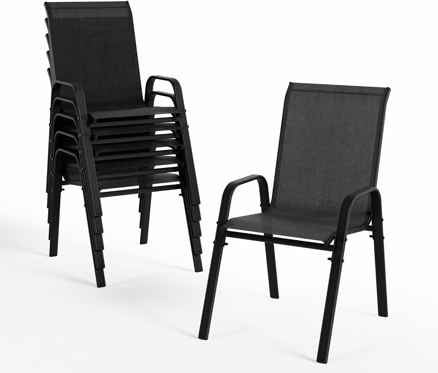 GOTLAND Gartenstuhl Hochlehner Gartenstühle 6er Set Stapelbar, Wetterfeste Terrassenstühle (für Garten, Balkon, Terrasse, Poolbereich, 6 St), mit Armlehnen, Atmungsaktives Textilene & Stahlgestell
