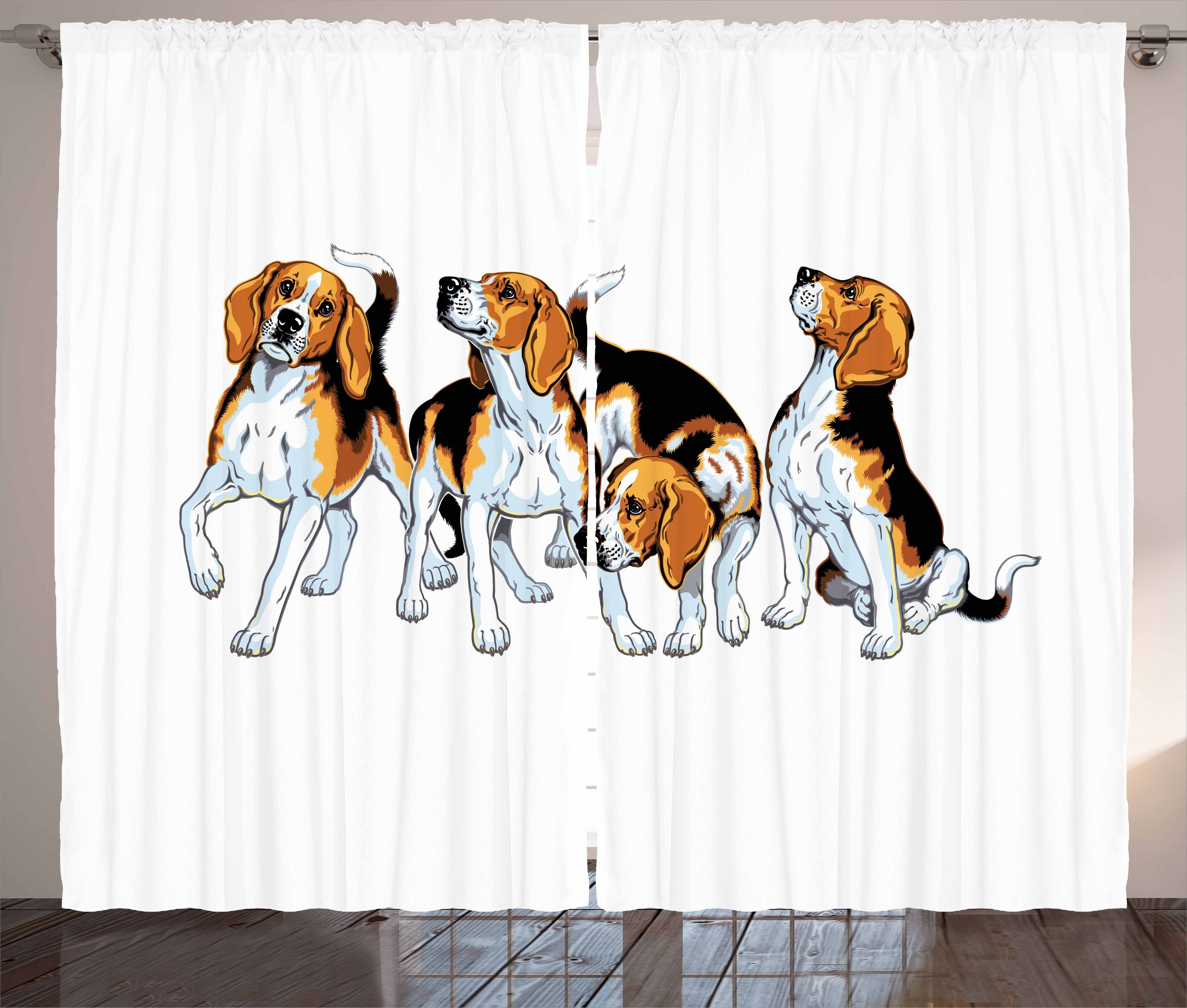 Gardine Schlafzimmer Kräuselband Vorhang mit Schlaufen und Haken, Abakuhaus, Beagle 4 Beagle Hounds Wiedergabe