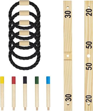 AUFUN Spiel, Wurfspiel Set aus Holz, mit 5 Seilringe Spielspaß