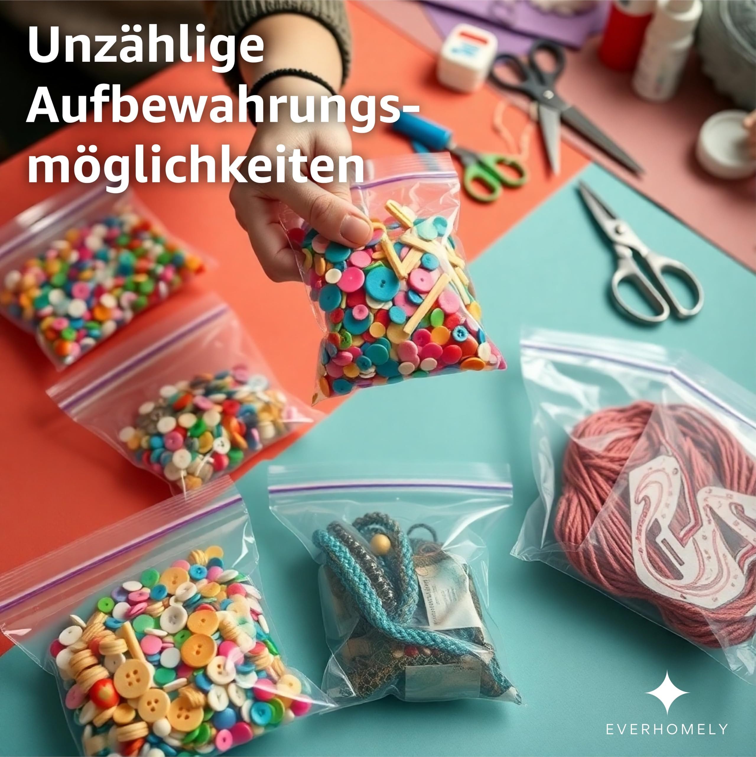 Everhomely® Folienbeutel 500x Druckverschlussbeutel Zip Bag Plastikbeutel Polybag transparent, 5 verschiedene Größe