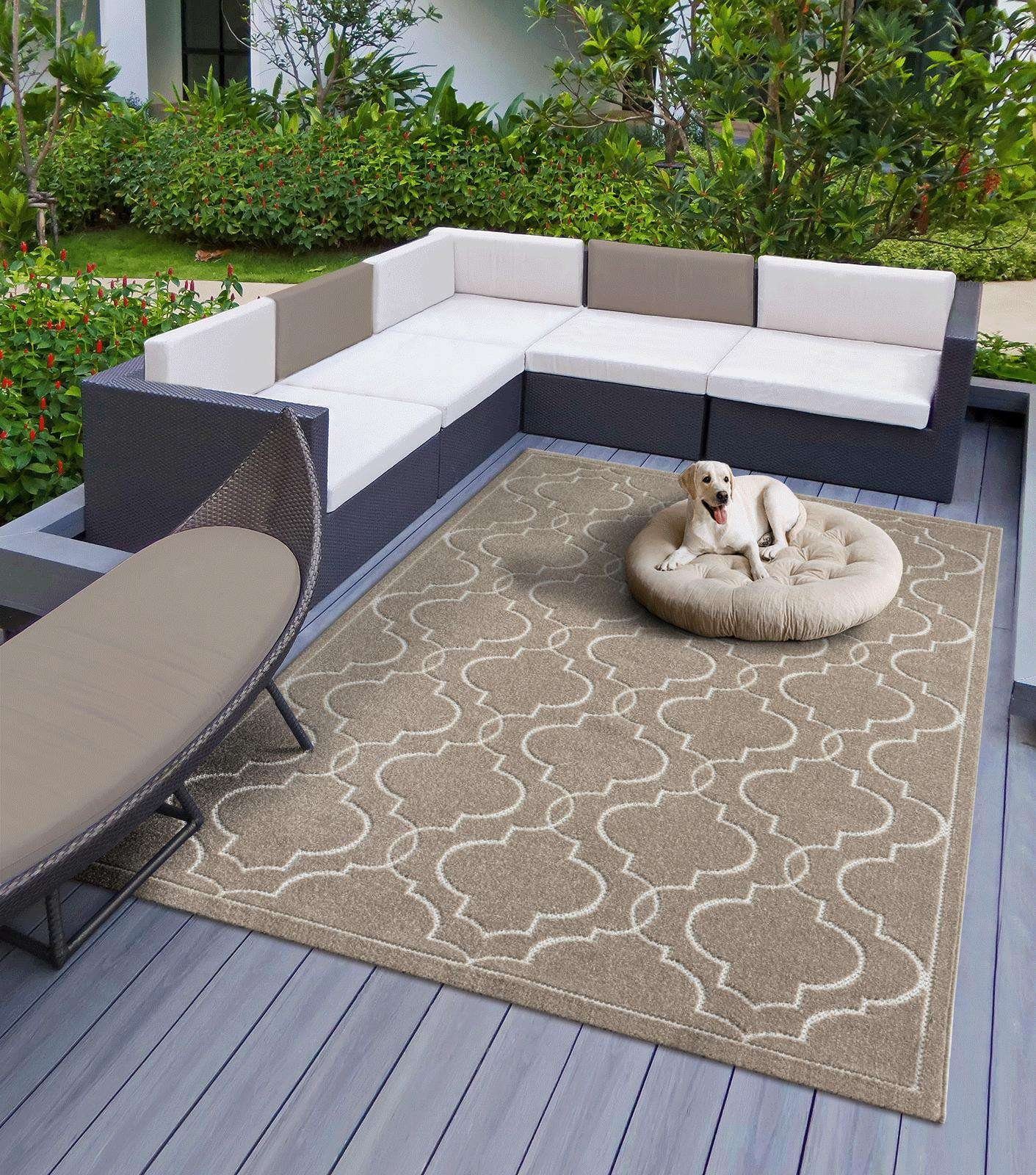 Teppich Indoor & Outdoor Teppich Capri mediteranes Florentiner Design, TaraCarpet, rechteckig, Höhe: 5 mm, Kurzflor beige In & Outdoor Balkon Terrasse Wohnzimmer 80x150