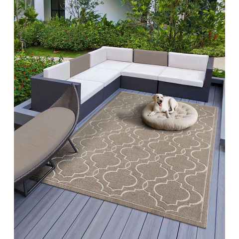 Teppich Indoor & Outdoor Teppich Capri mediteranes Florentiner Design, TaraCarpet, rechteckig, Höhe: 5 mm, Kurzflor beige In & Outdoor Balkon Terrasse Wohnzimmer 80x150