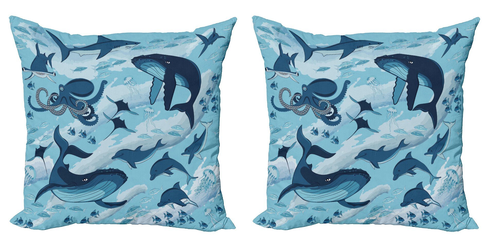 Kissenbezüge Modern Accent Doppelseitiger Digitaldruck, Abakuhaus (2 Stück), Blau Dolphins Oktopus Seesterne