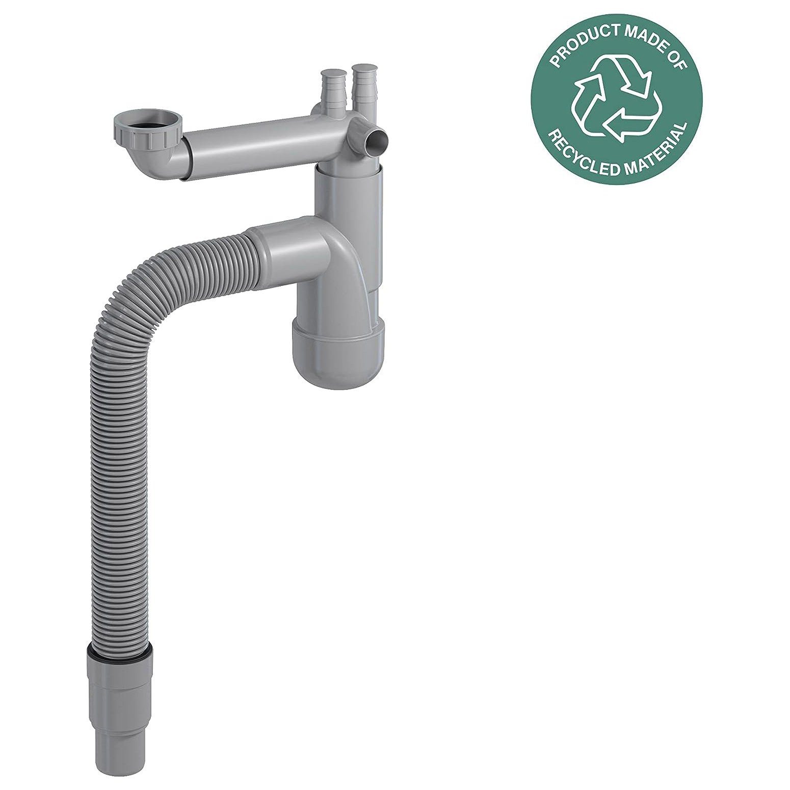 Prevex Siphon FL1-N2NF4-007, (1-tlg), PREVEX Flexloc Universal-Platzspar-Siphon für Küchenspüle
