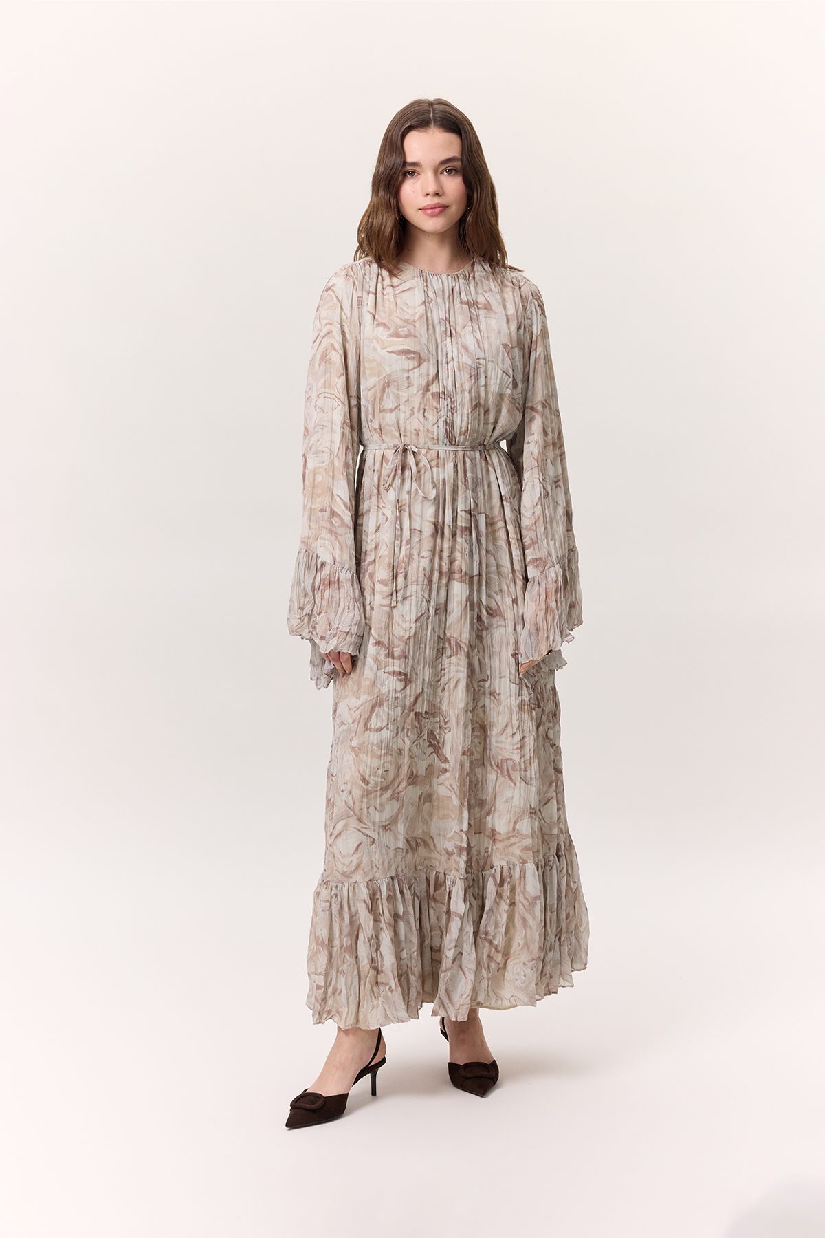 MANUKA Midikleid Gemustertes, geknittertes Lagenkleid Sophia Green