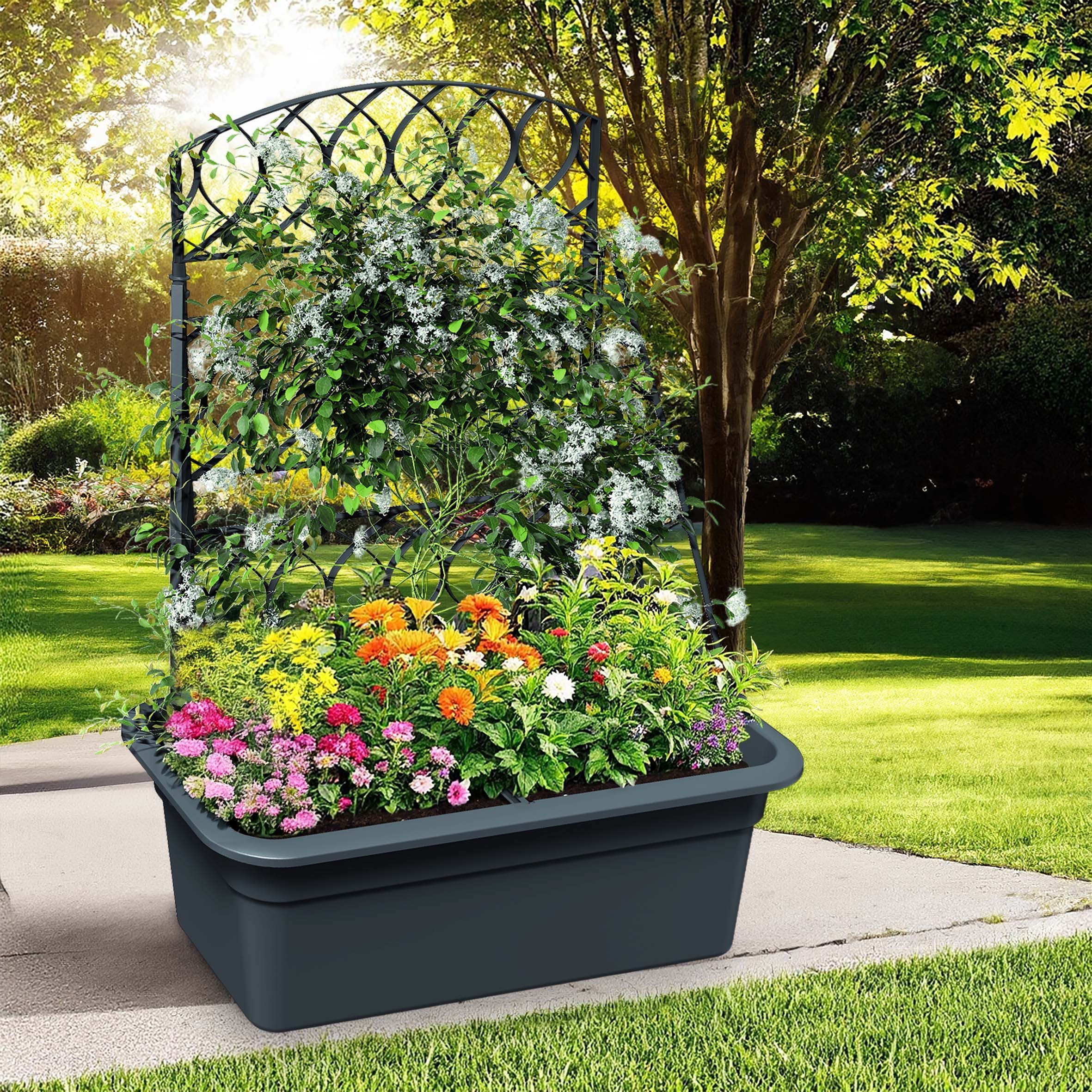 Spetebo Blumenkasten Kunststoff Blumenkasten anthrazit mit Rankgitter - 80 x 59 cm (Anzahl, 1 St., Stück), Rank-Pergola abnehmbar
