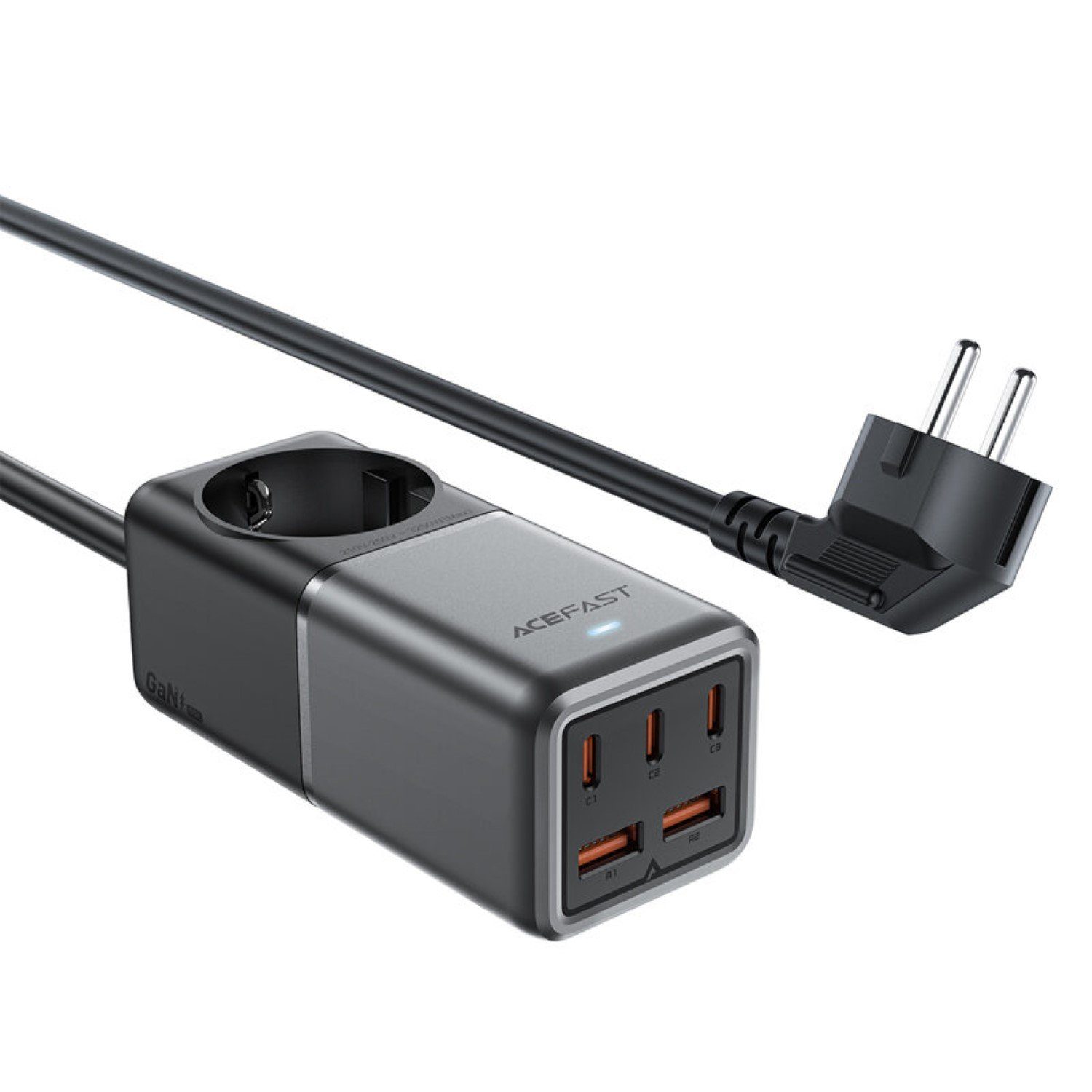 Acefast Steckdose Z2 GaN 75W PD-Tischladegerät 3x USB-C 2x USB-A - Schwarz und Grau