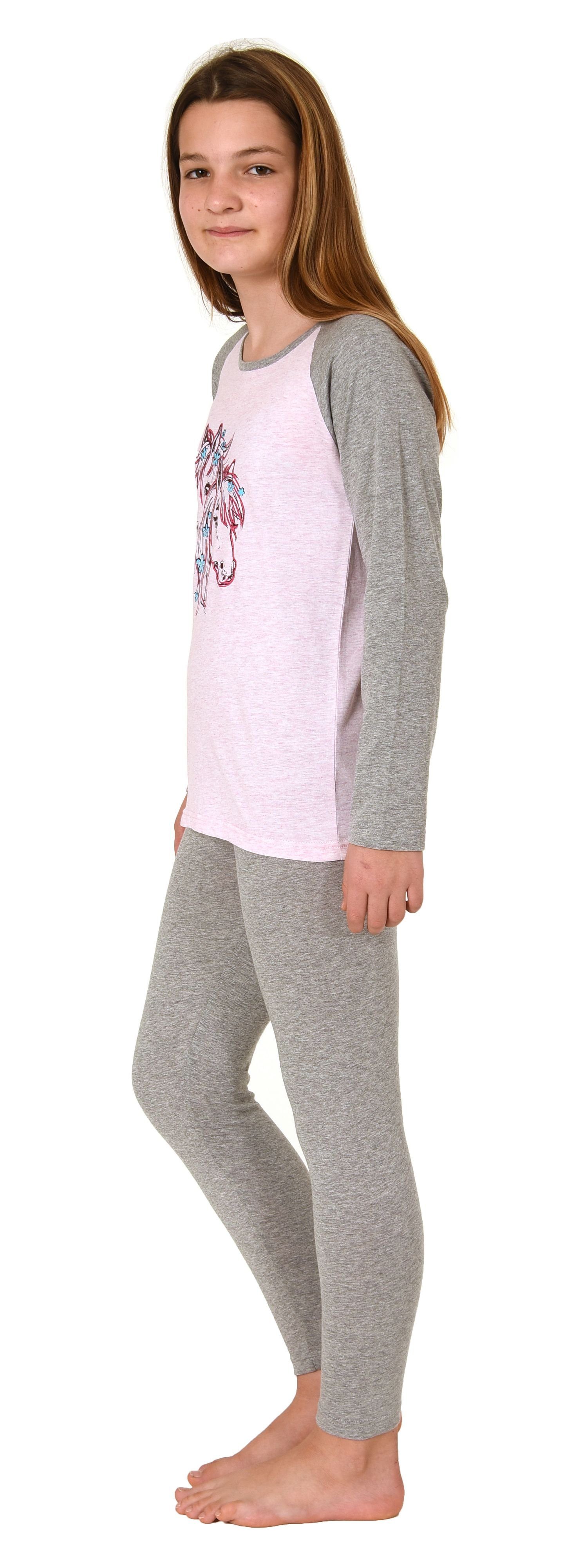 rosa Normann Pferde-Motiv Pyjama Schlafanzug mit Mädchen langarm, süßem Pyjama