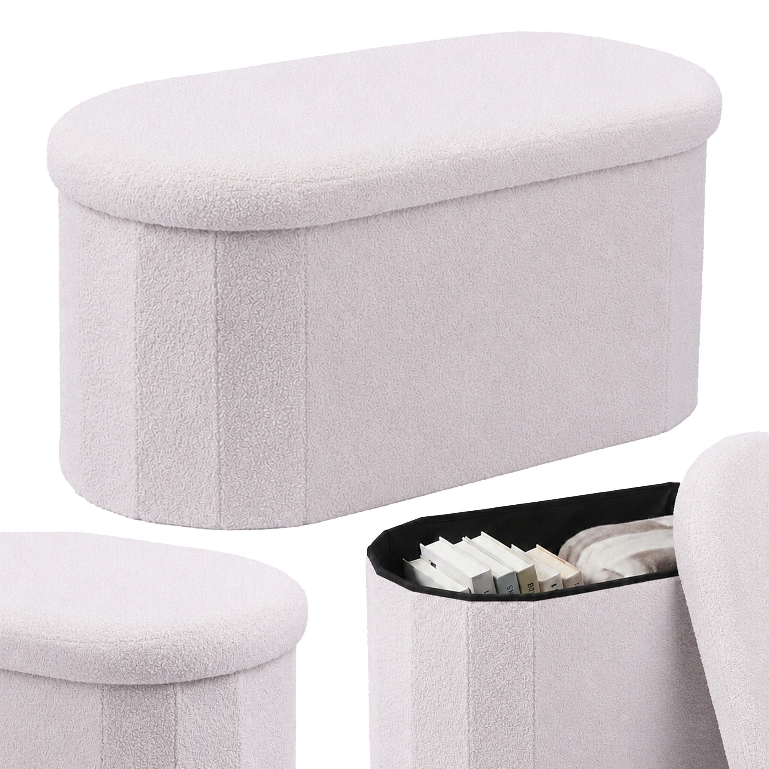 relaxdays Sitztruhe Sitzbank aus Teddystoff (1-St), weiß