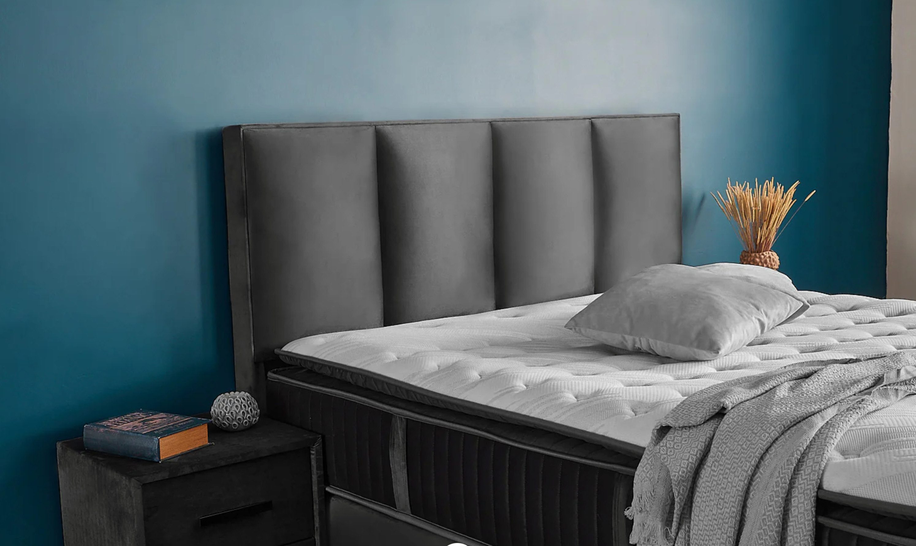 abc bedding Boxspringbett Komfortbett NORA mit Samt Velours Stoff in Anthrazit Grau, Voll-orthopädisches Schlafsystem inklusive Bettkasten