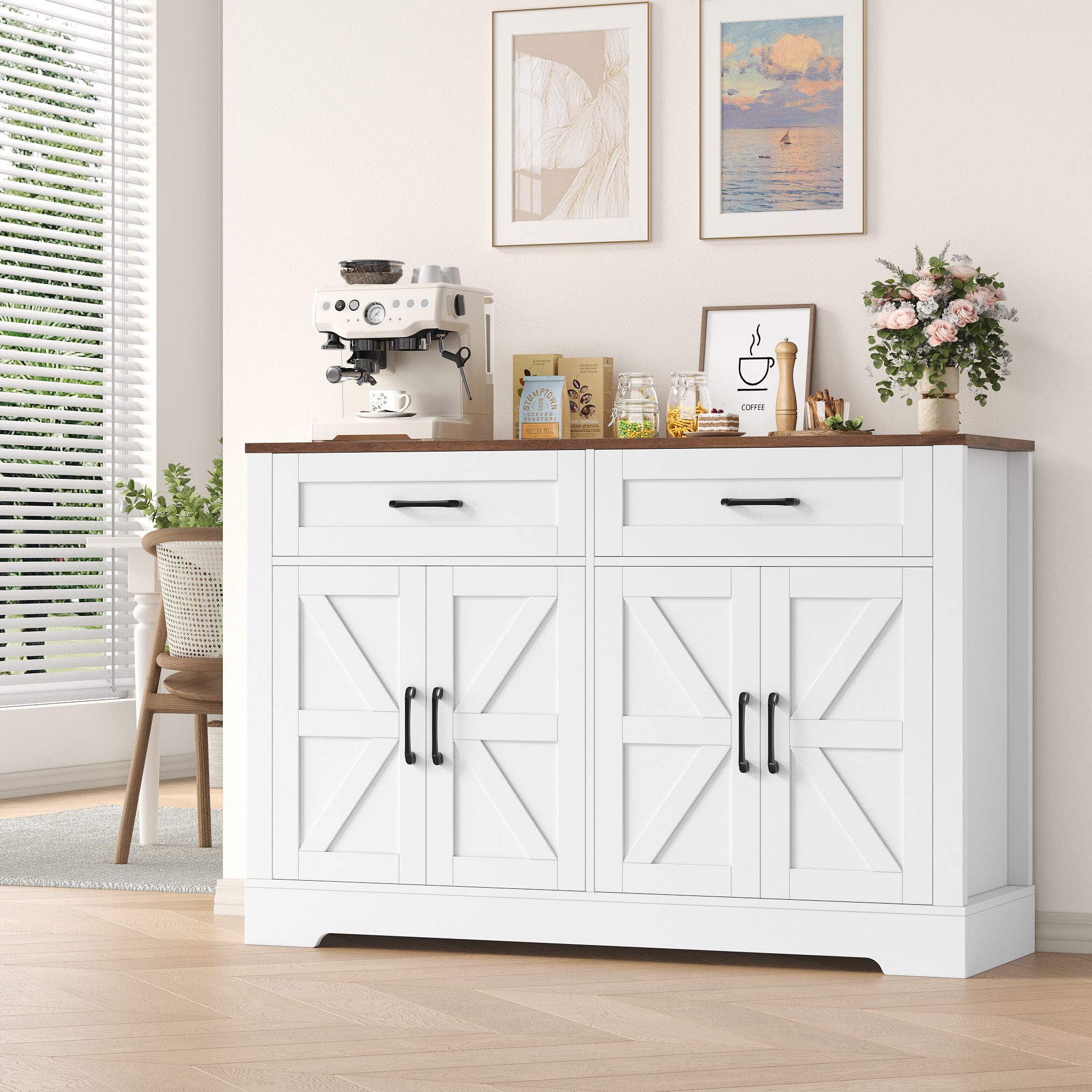 HOMECHO Buffet 120cm Küchenschrank mit 2 Schubladen 4 Türen günstig online kaufen