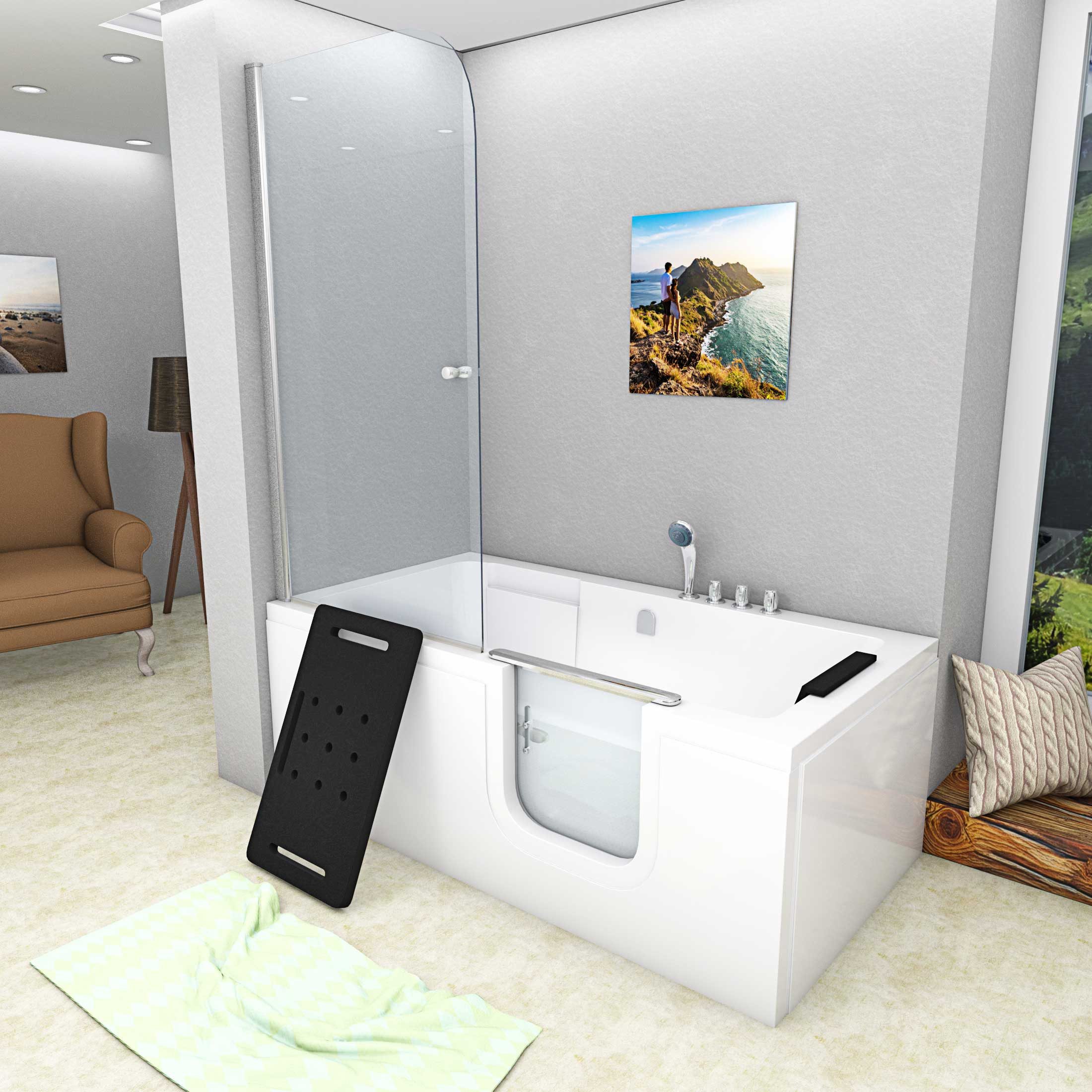 AcquaVapore Komplettdusche Seniorendusche und Sitzwanne Kombination Wanne mit Tür S15D-TH-R-ALL, Sicherheitsglas ESG, inklusive Duschwanne – Bild 2 von 5