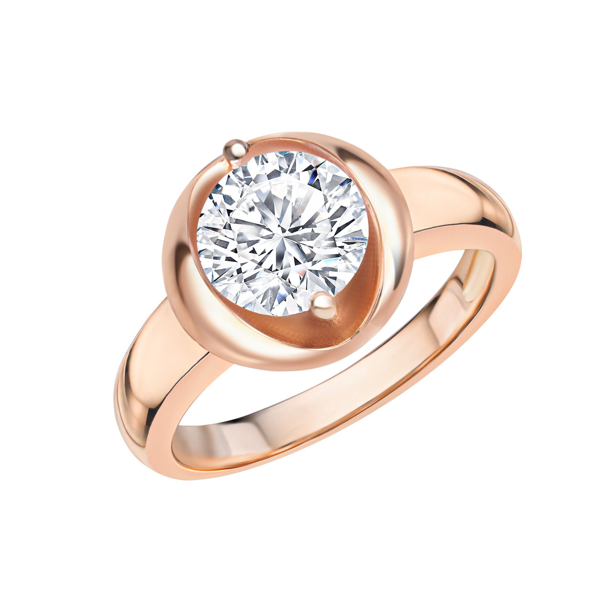 Fingerring Silber 925 rosé-vergoldet mit weiße Zirkonia-Stein 8mm