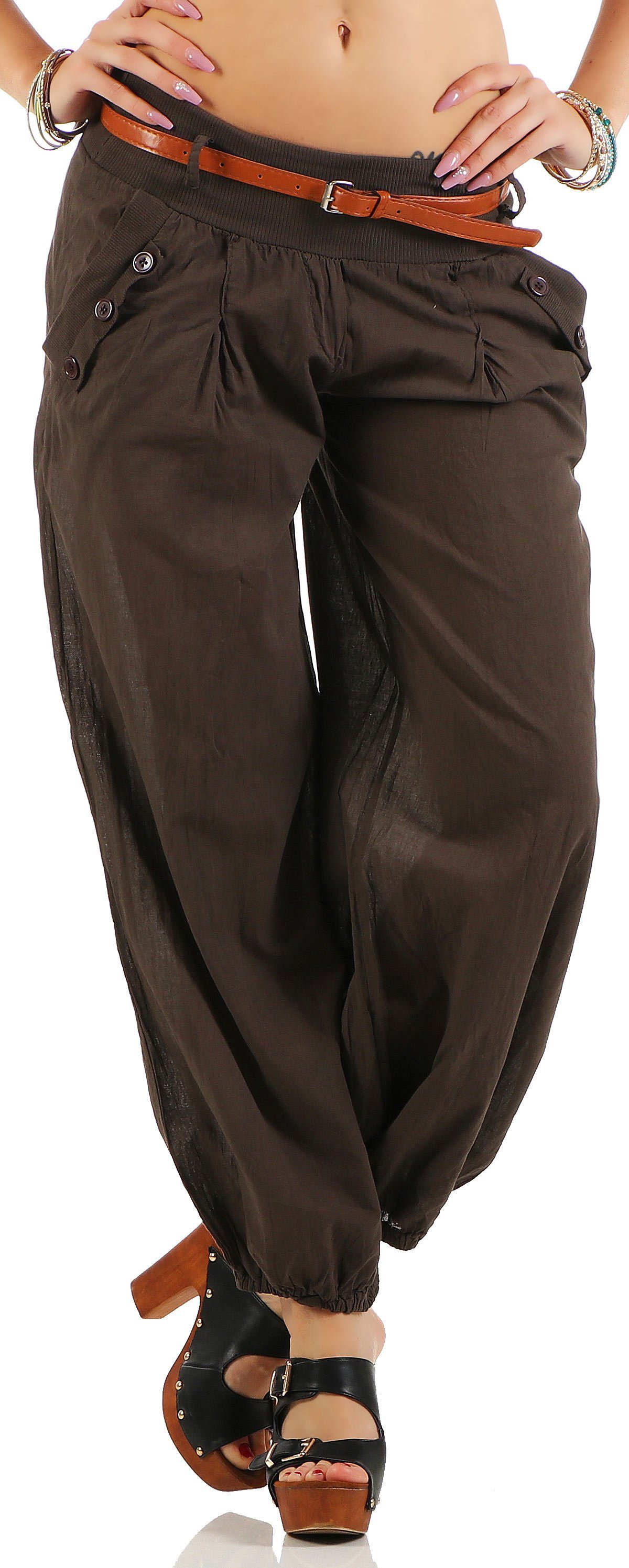 malito more than fashion Haremshose malito Damen Chino Hose in Uni Farben, Freizeithose mit Gürtel, Sommerhose mit Gürtel