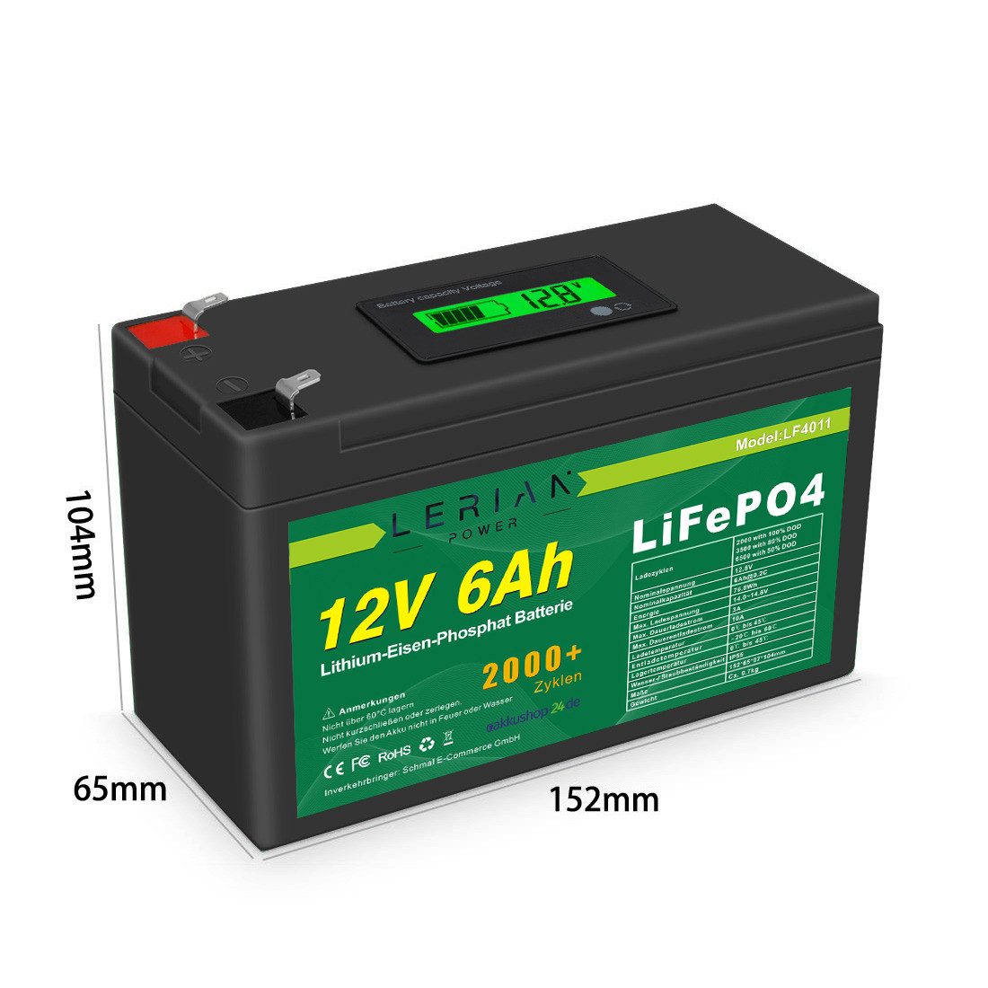 LERIAN POWER LiFePO4 Akku 12V 6Ah 10A LFP Batterie für Camping Boot Solar Akku