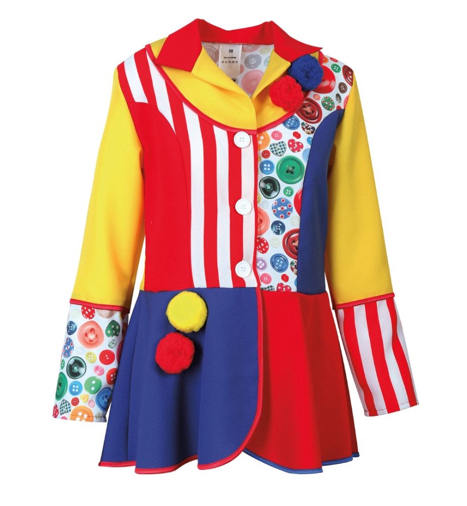 Fries Clown-Kostüm Damen Clown Jacke Pompom Bunt Karneval Fasching, Hohe Qualität