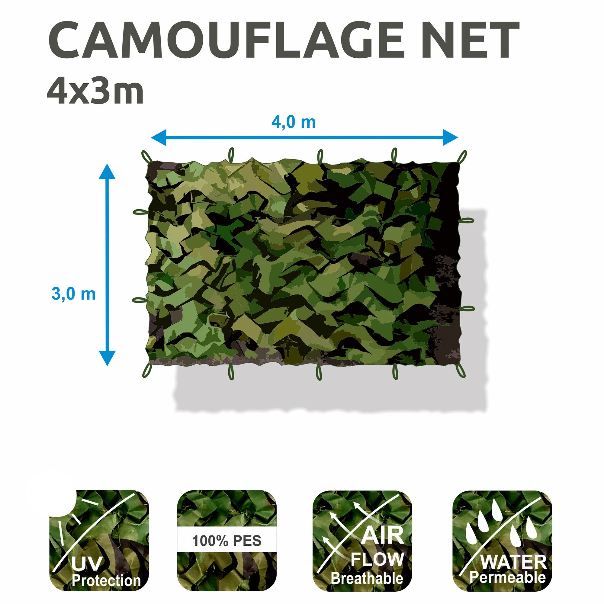 yourGEAR Sonnensegel yourGEAR Tarnnetz Camouflage 3 x 4 Meter Armee Netz Tarnung Jagd Wald