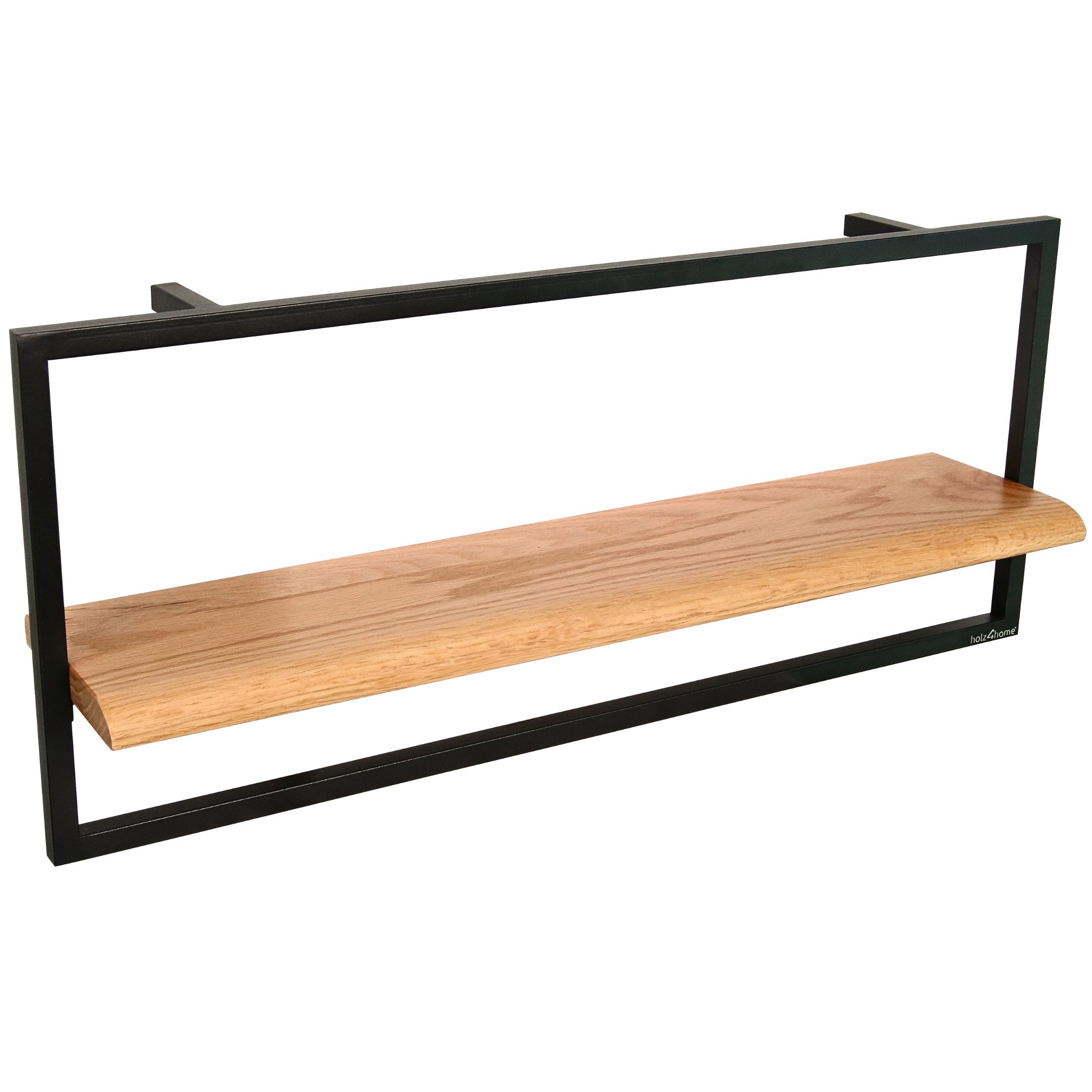 holz4home® Wandregal Natur Eiche mit Metallrahmen Schwarz I Mit Baumkante, Industrial Schweberegal