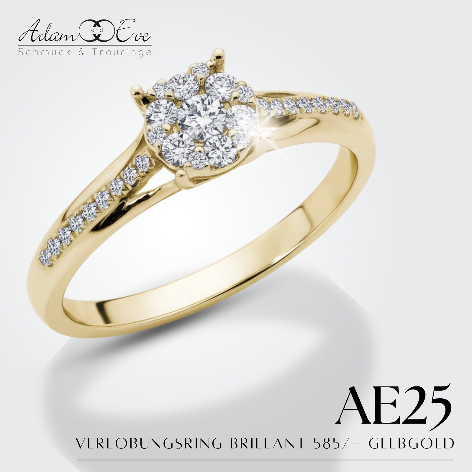 Adam & Eve Verlobungsring "AE25" Brillantring 585/- Gelbgold oder Weißgold 0,20 ct. (mit 31 Diamanten), inklusive Echtheitszertifikat - Gravur möglich
