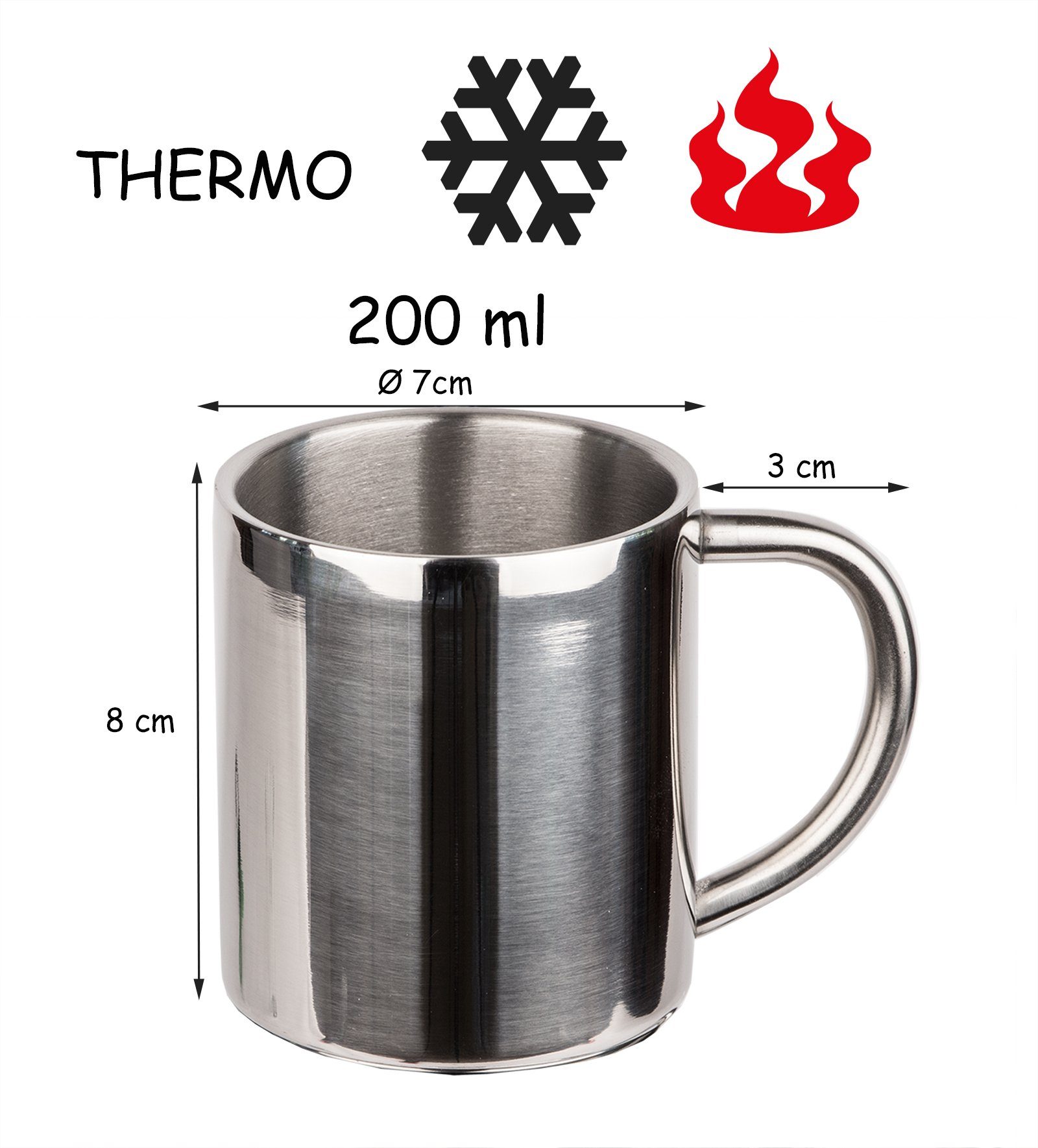 Edelstahl BigDean 200ml 2x Campingbecher Thermobecher Edelstahl Kaffeebecher Kaffeetasse doppelwandig,