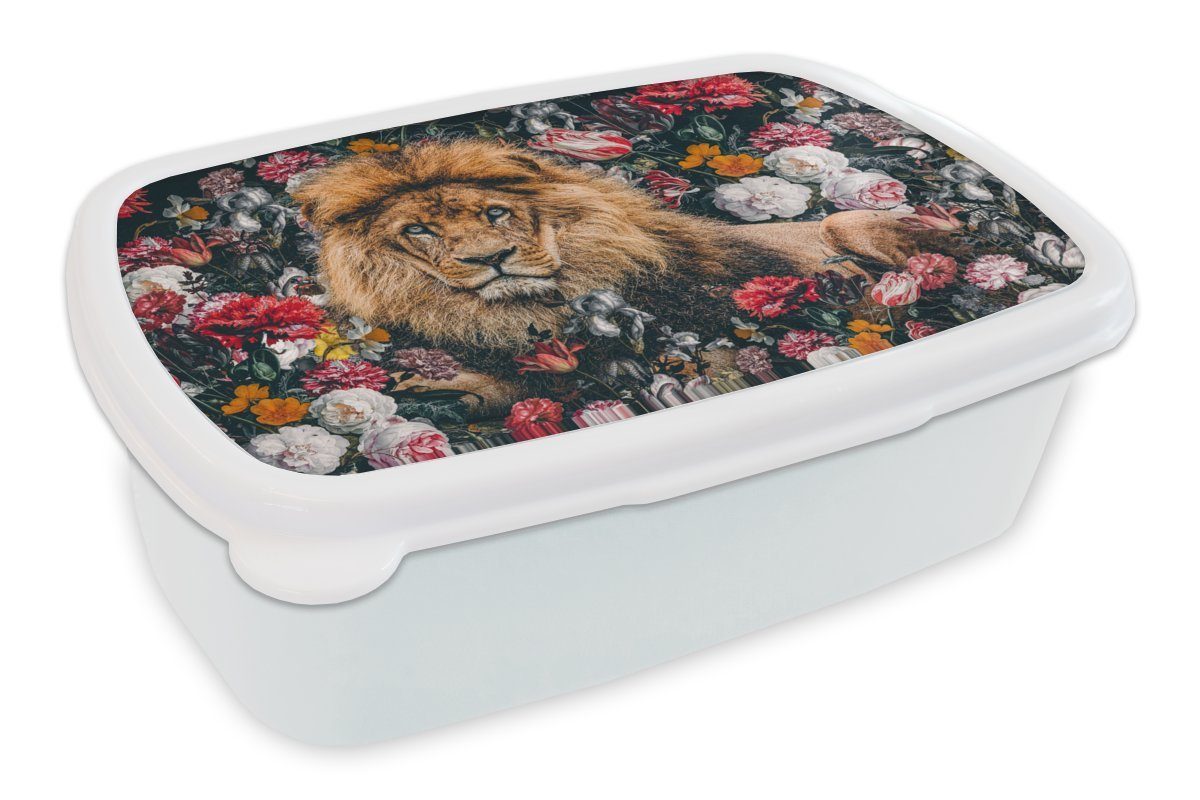 Lunchbox für Brotdose, Kunststoff, und Erwachsene, Farbe, und weiß Mädchen - MuchoWow Kinder - Jungs Löwen für Brotbox (2-tlg), Blumen