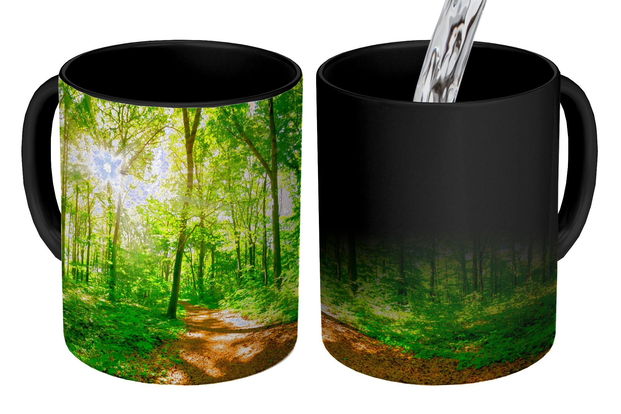 Baum, Sonne - Teetasse, Tasse Kaffeetassen, Keramik, Geschenk Wald Farbwechsel, - MuchoWow Zaubertasse,