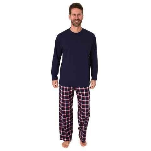 Normann Pyjama Herren Schlafanzug lang, Pyjama mit Flanell-Hose in Karo-Optik