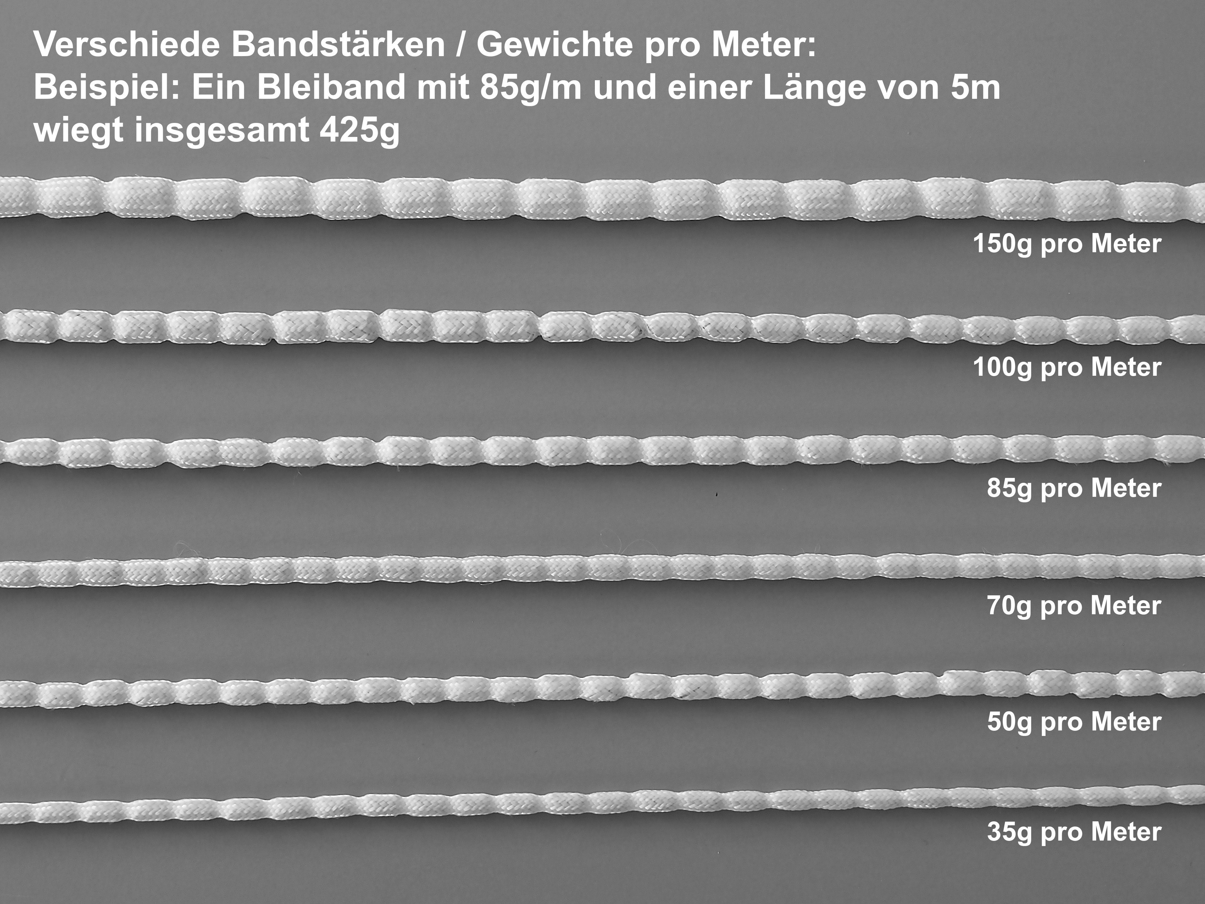 dekondo Bleiband Bleikordel Beschwerungsband Gardinenband, zum Beschweren von Gardinen, Vorhängen, Stoffen uvm., verschiedene Längen und verschiedene Gewichte auswählbar