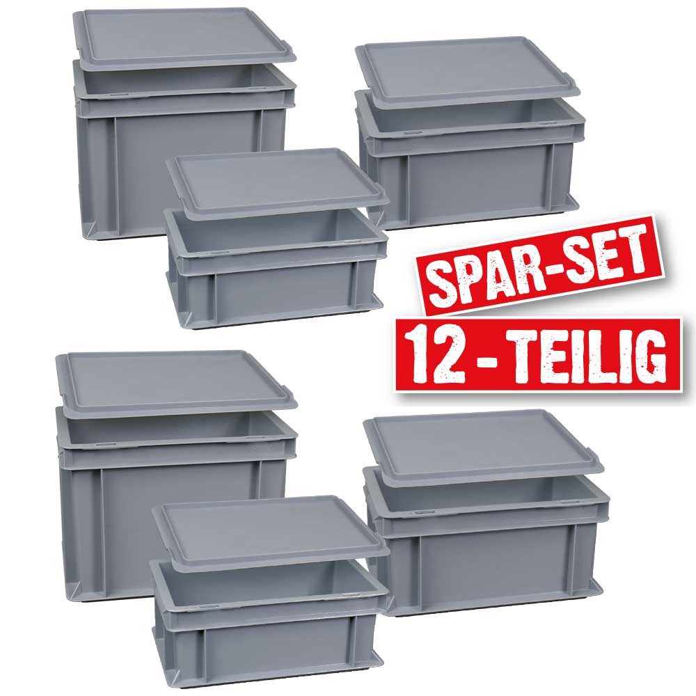 BRB-Lagertechnik Kleinteilemagazin 12-teiliges Eurobehälter-Set, LxB 300x200 mm, Mit handfreundlichen Griffleisten leicht zu tragen.