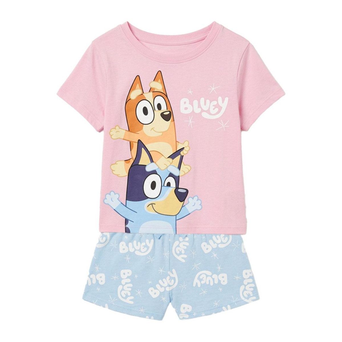 Bluey Pyjama - Kinder Nachtwäsche Kurzarm Sommer Schlafset Baumwolle (2 tlg)