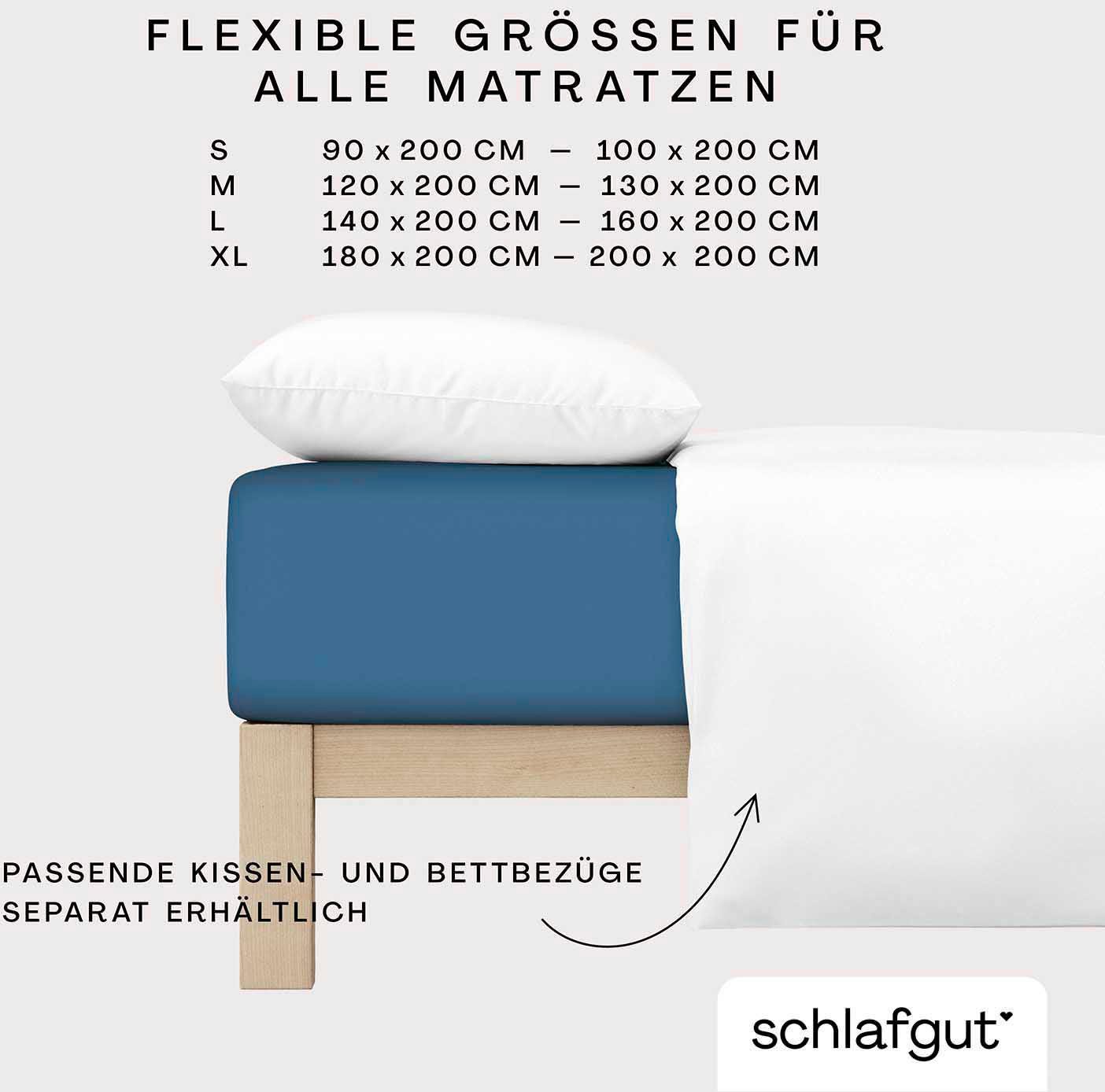 oder Spannbettlaken Bio-Baumwolle, zuverlässig, 25 90x200, bis langlebig, Bettlaken Gr. cm, Höhe, 100% cm 140x200 Jersey, 180x200 mid blue (1 weich Matratzen Schlafgut, für in u.a. rundum, CASUAL Gummizug: Stück),