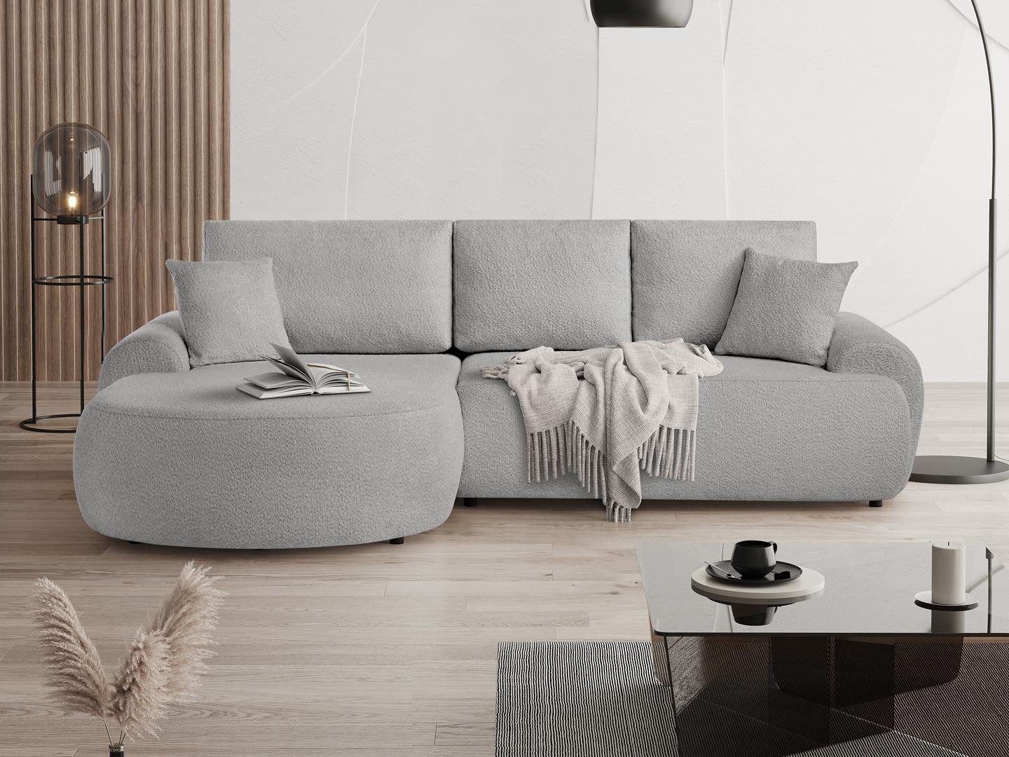 Beautysofa Ecksofa mit Kissen aus Bouclé-Stoff günstig online kaufen
