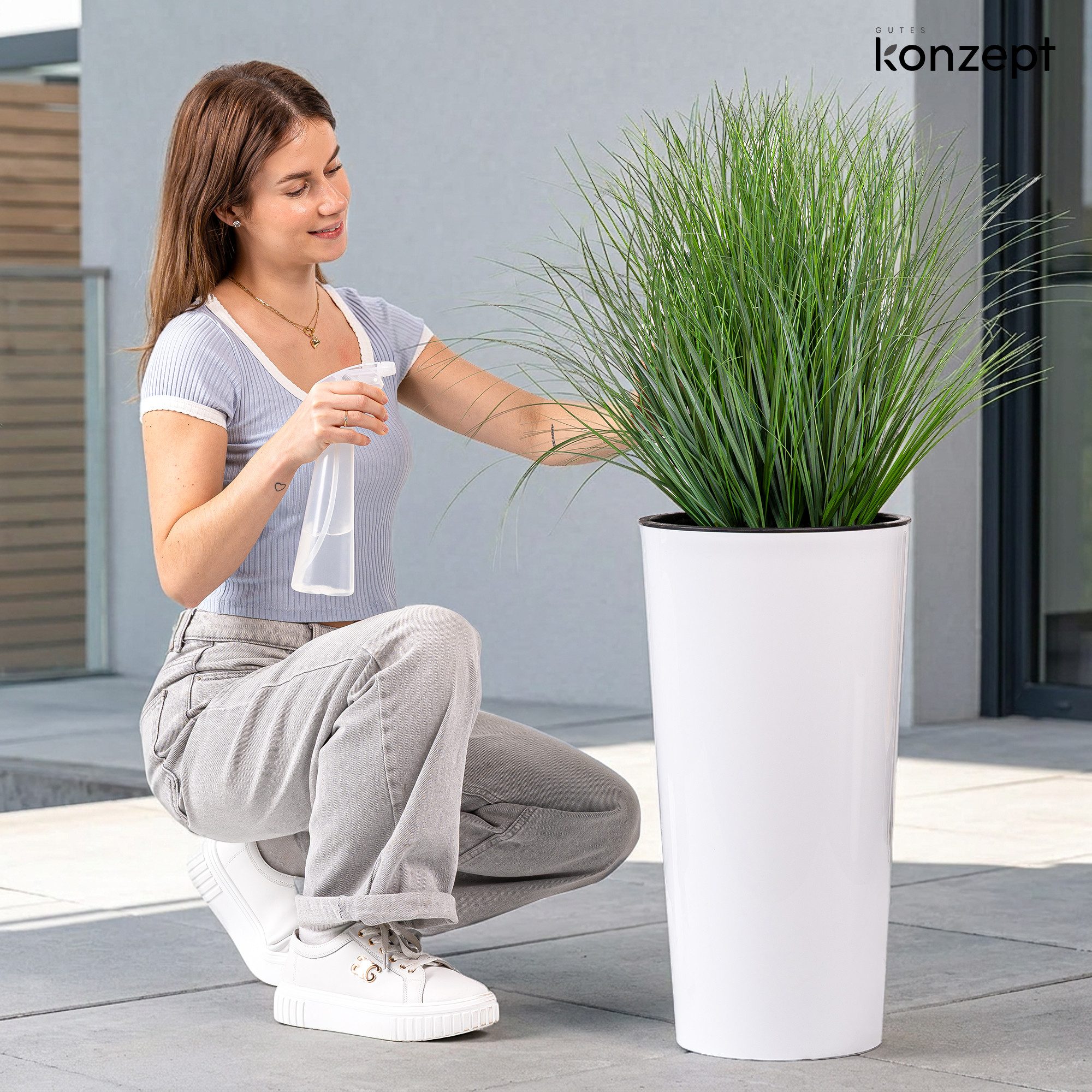 KONZEPT Blumentopf hoch 57 cm mit Einsatz, Ø 29,5 cm, Pflanzkübel aus Kunststoff, Hochglanz-Oberfläche, Volumen: 12,5 L
