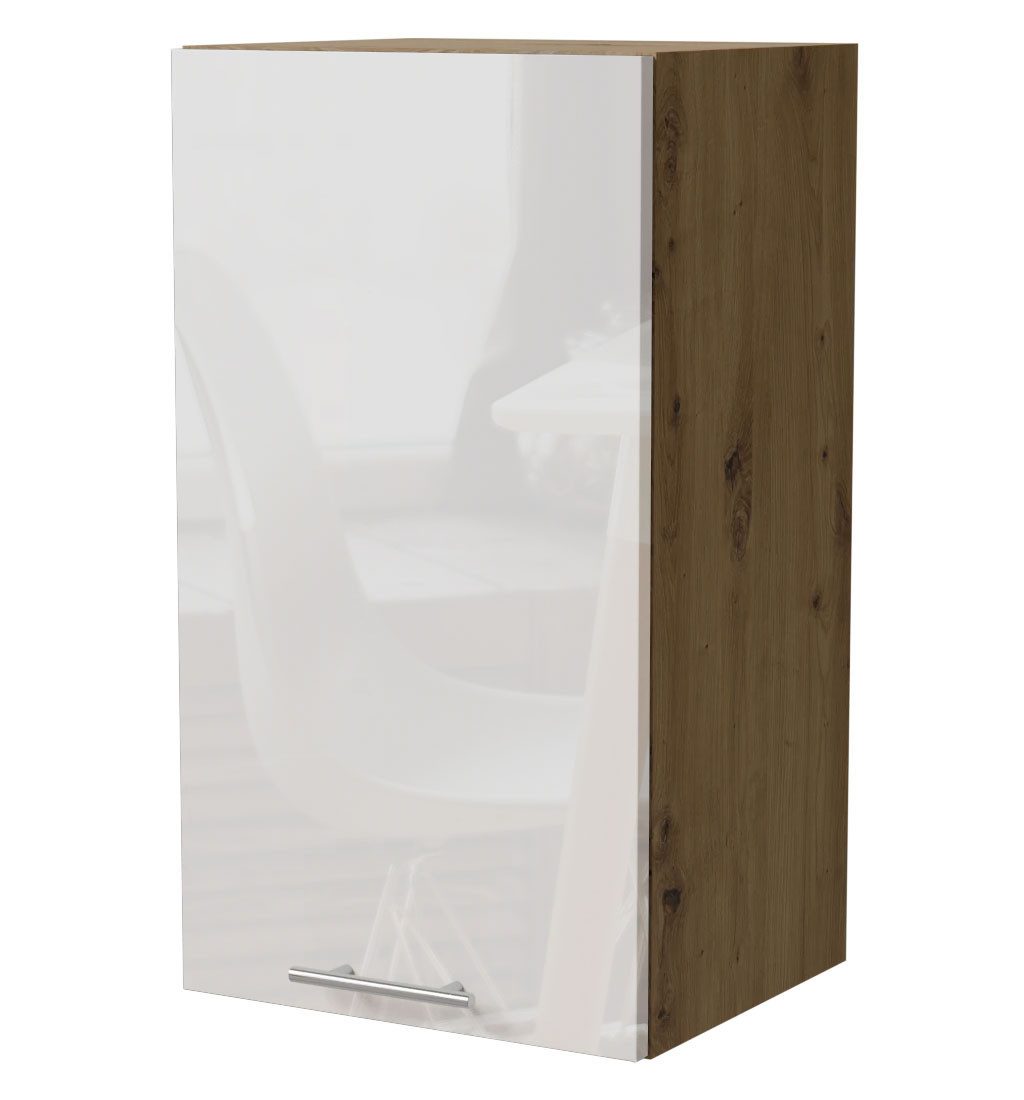 Feldmann-Wohnen Klapphängeschrank Essen (W2/40, 1-türig, 2 Einlegeböden, 1-St., Küchenhängeschrank) 40x32,5x72cm eiche artisan - weiß Hochglanz (ES-W2/40)