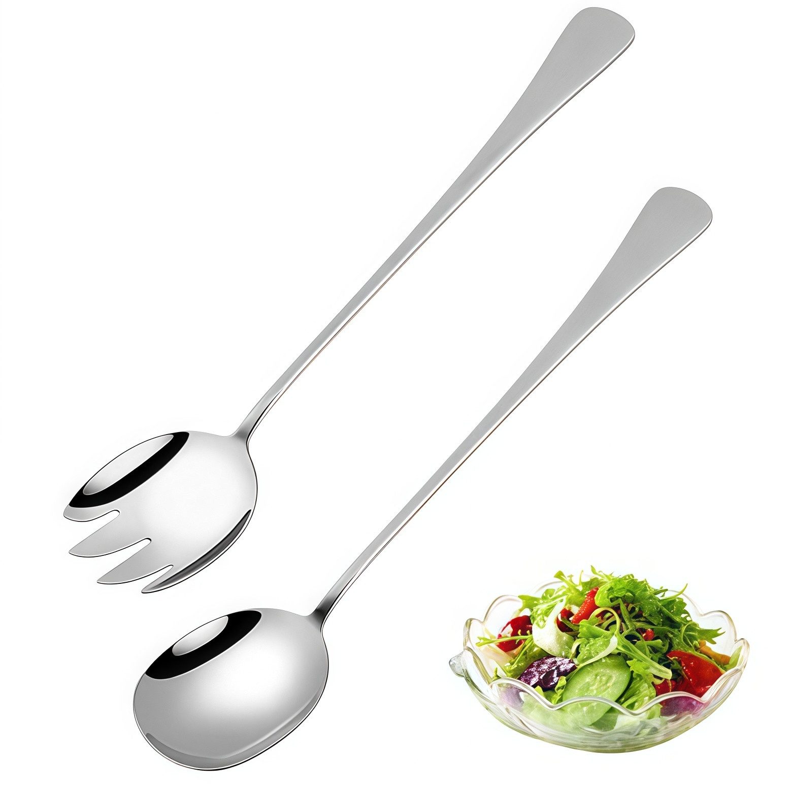 FOUORTUNATE-BEE Salatbesteck 2-teiliges Salatbesteck aus Edelstahl mit langem Griff (2-tlg)