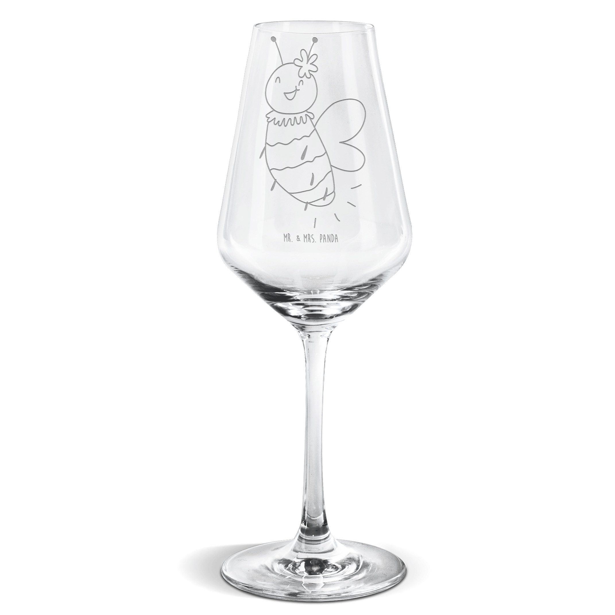 Mr. & Mrs. Panda Weißweinglas Biene Blume - Transparent - Geschenk, Spülmaschinenfeste Weingläser, Premium Glas, Exklusives Design