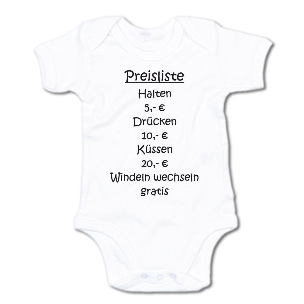 G-graphics Kurzarmbody Preisliste – Halten, drücken, küssen, Windeln wechseln Baby Body mit Spruch / Motiv / Aufdruck • zur Geburt / Babyparty