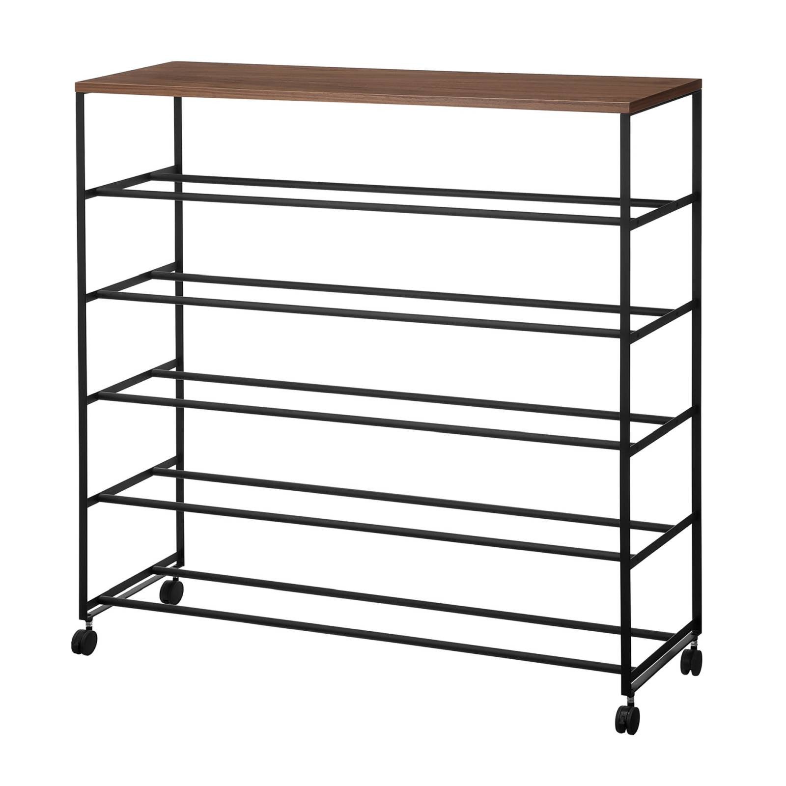 Yamazaki Schuhregal "Tower" auf Rollen groß 91x87x26 cm, Schuhständer, Schuhschrank mit Holzablage, rollbar für bis zu 20 Paar Schuhe