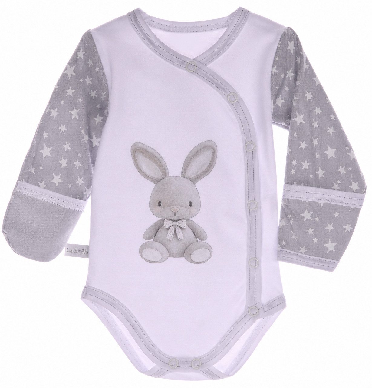 La Bortini Wickelbody Wickelbody mit Kratzschutz Langarmbody für Neugeborene neutral (Langarmbody in weiß grau, Erstlingsbody für Jungen und Mädchen) aus Baumwolle, 44 50 56 62 68 74 80 86
