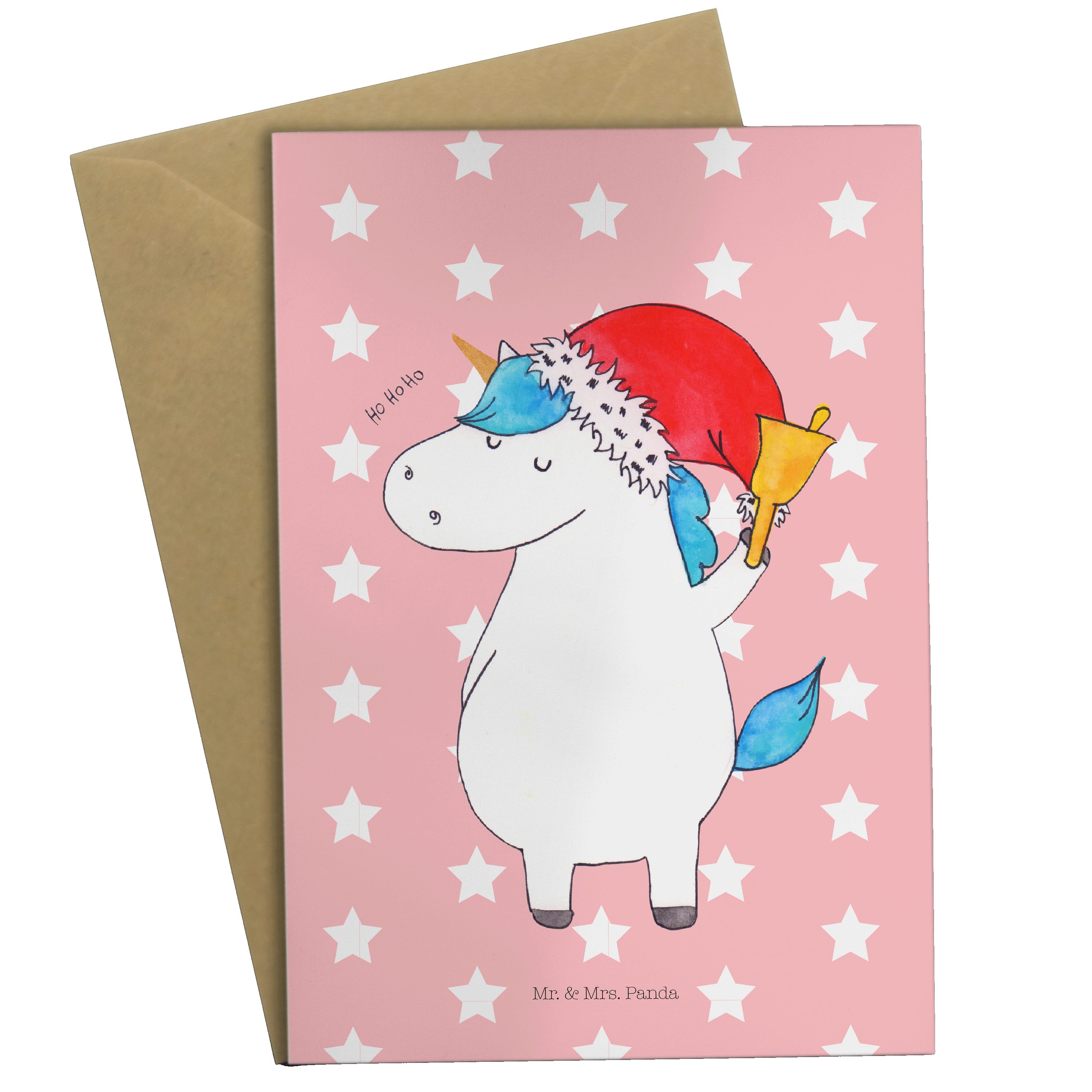 Mr. & Mrs. Panda Grußkarte Einhorn Weihnachtsmann - Rot Pastell - Geschenk, Hochzeitskarte, Einl