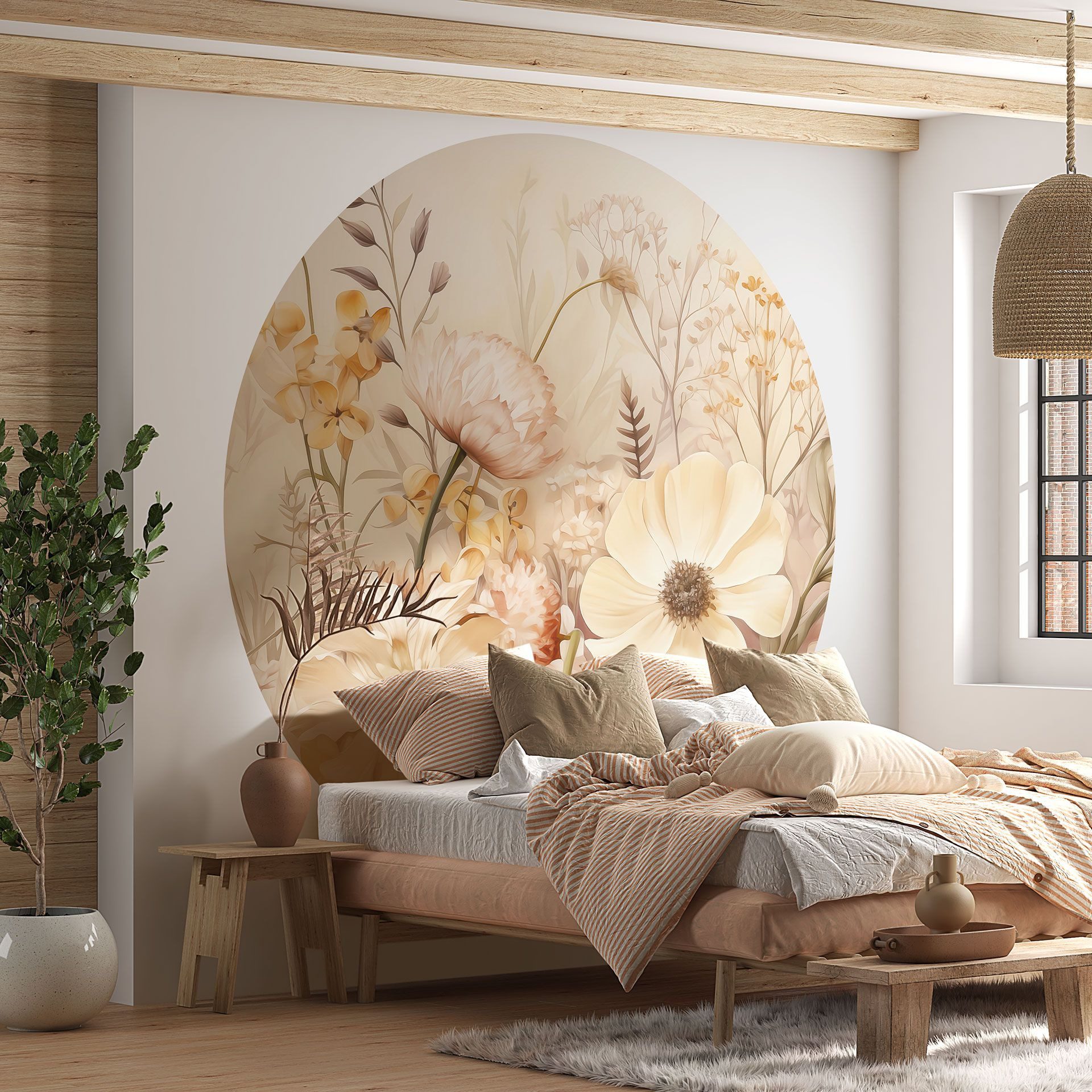K&L Wall Art Fototapete selbstklebend Vliestapete Blumen Wandbild rund Vintage Natur Wanddeko, floral, bedruckt, selbstklebende Tapete