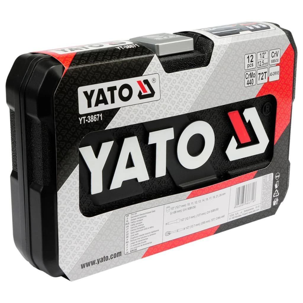 Yato Steckschlüssel Steckschlüssel-Set 12-tlg. Ratsche mit YT-38671