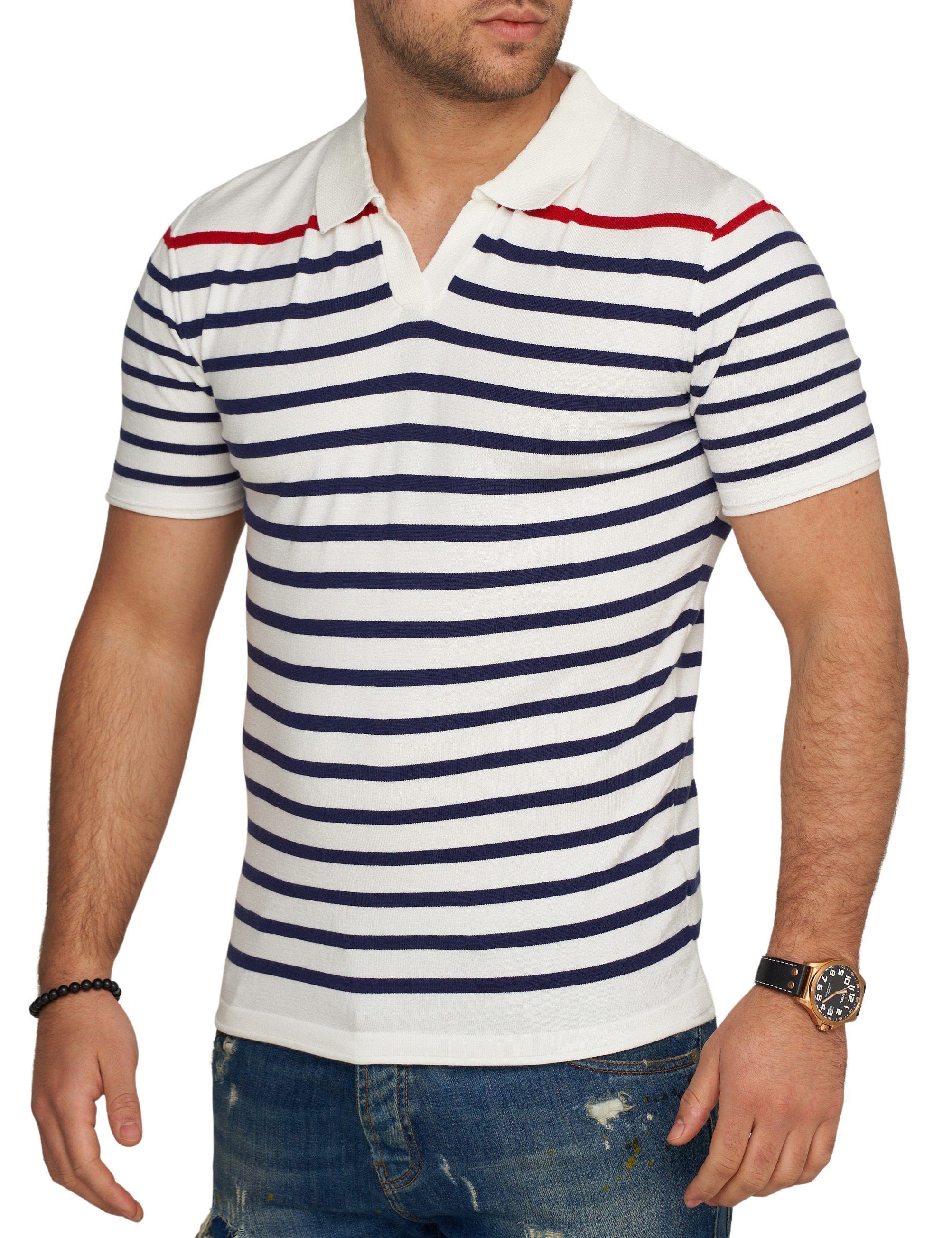 CARISMA Poloshirt CROLITE Strick Kurzarm Polo T-Shirt Stripe Weiß